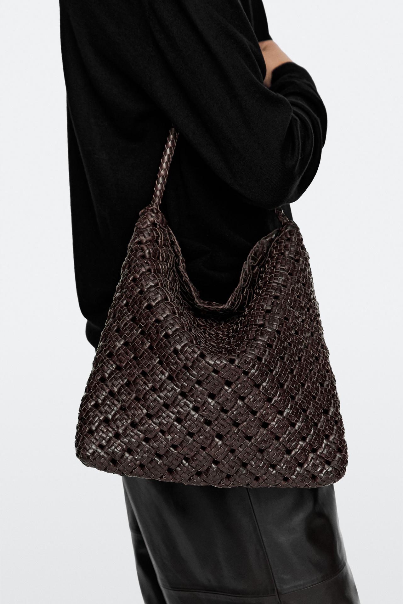 Medium braided nappa leather bag — BROWN