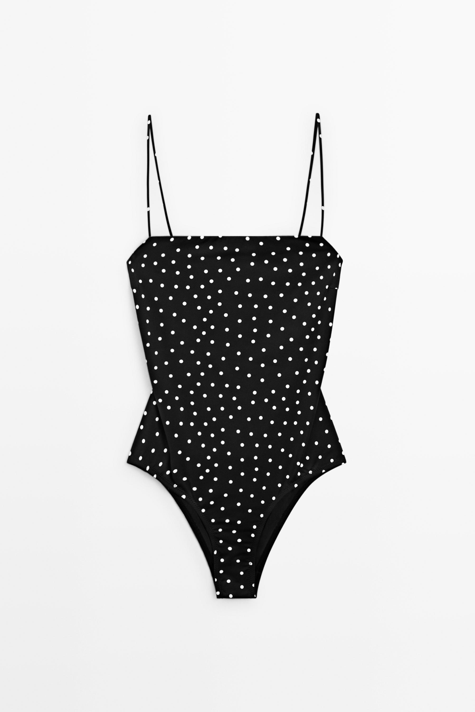 Polka dot print swimsuit — BLACK