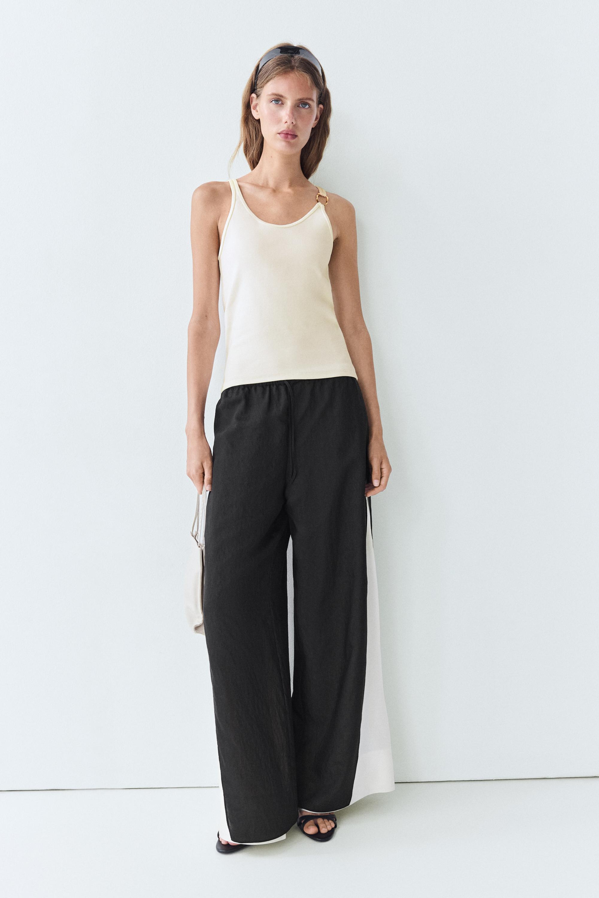 Flowing wide-leg co-ord pants — BLACK