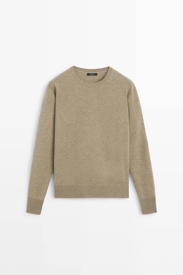 Wool blend crew neck knit sweater — BEIGE MARL 2