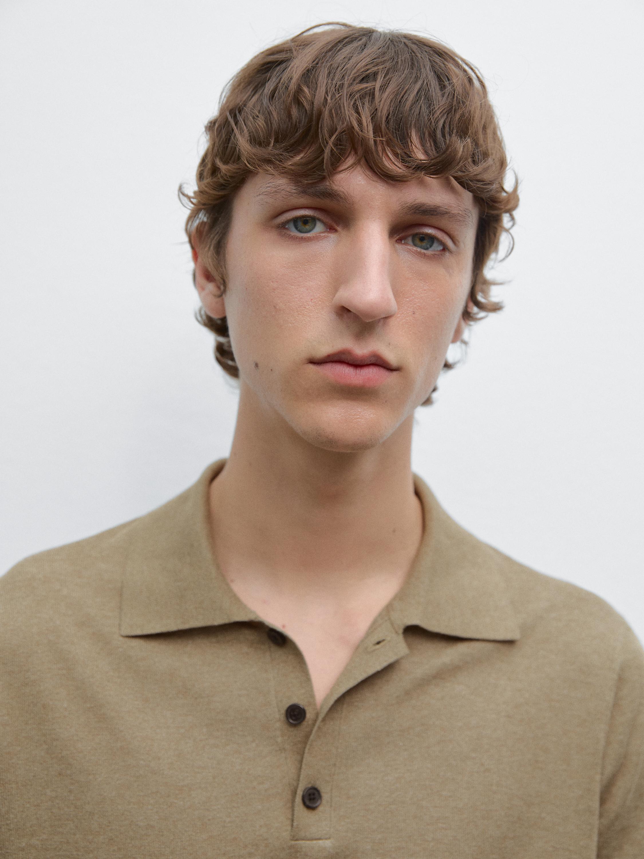 Cotton blend knit polo shirt