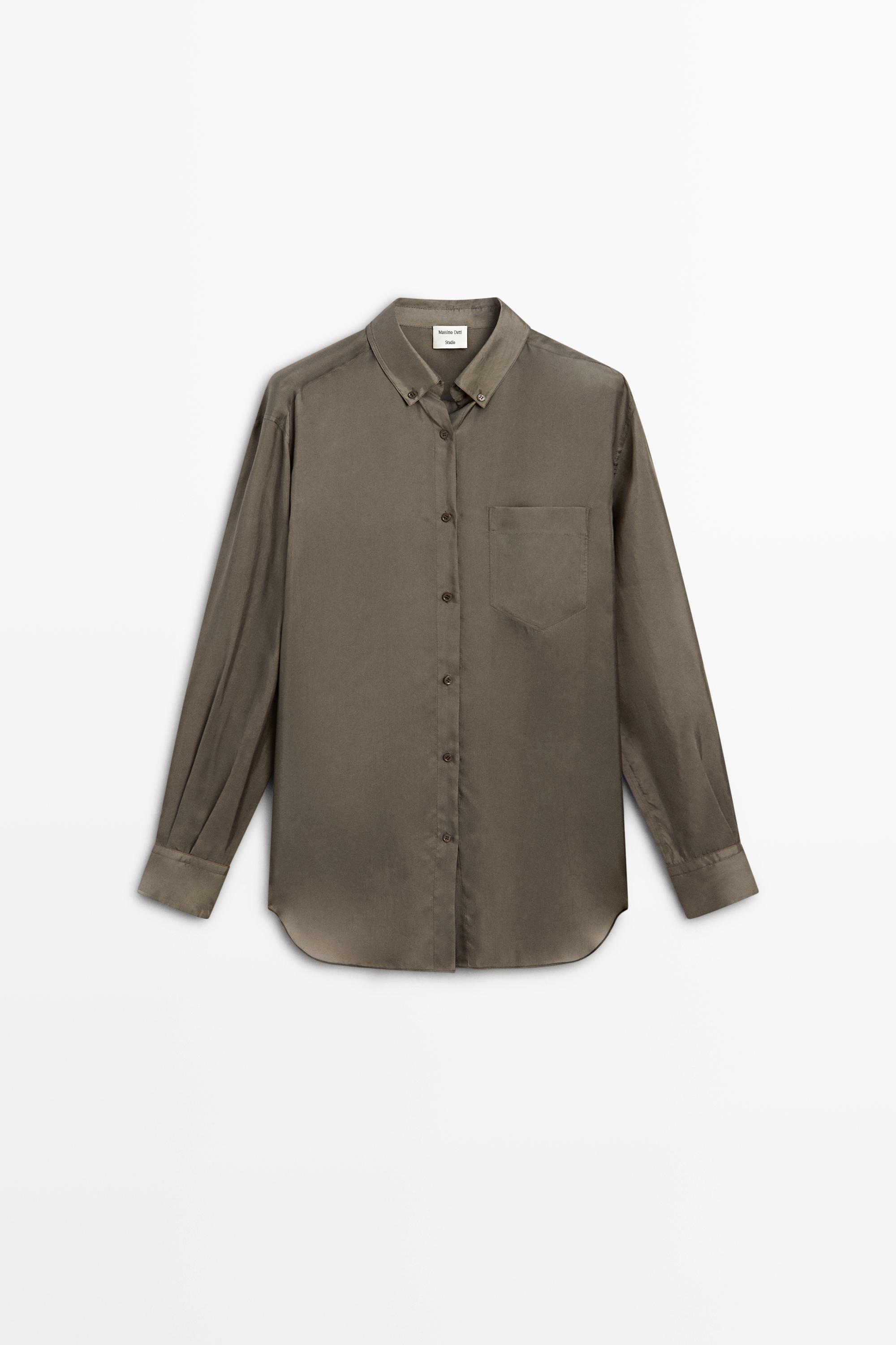 Flowing satin shirt with pocket - STUDIO — STONE