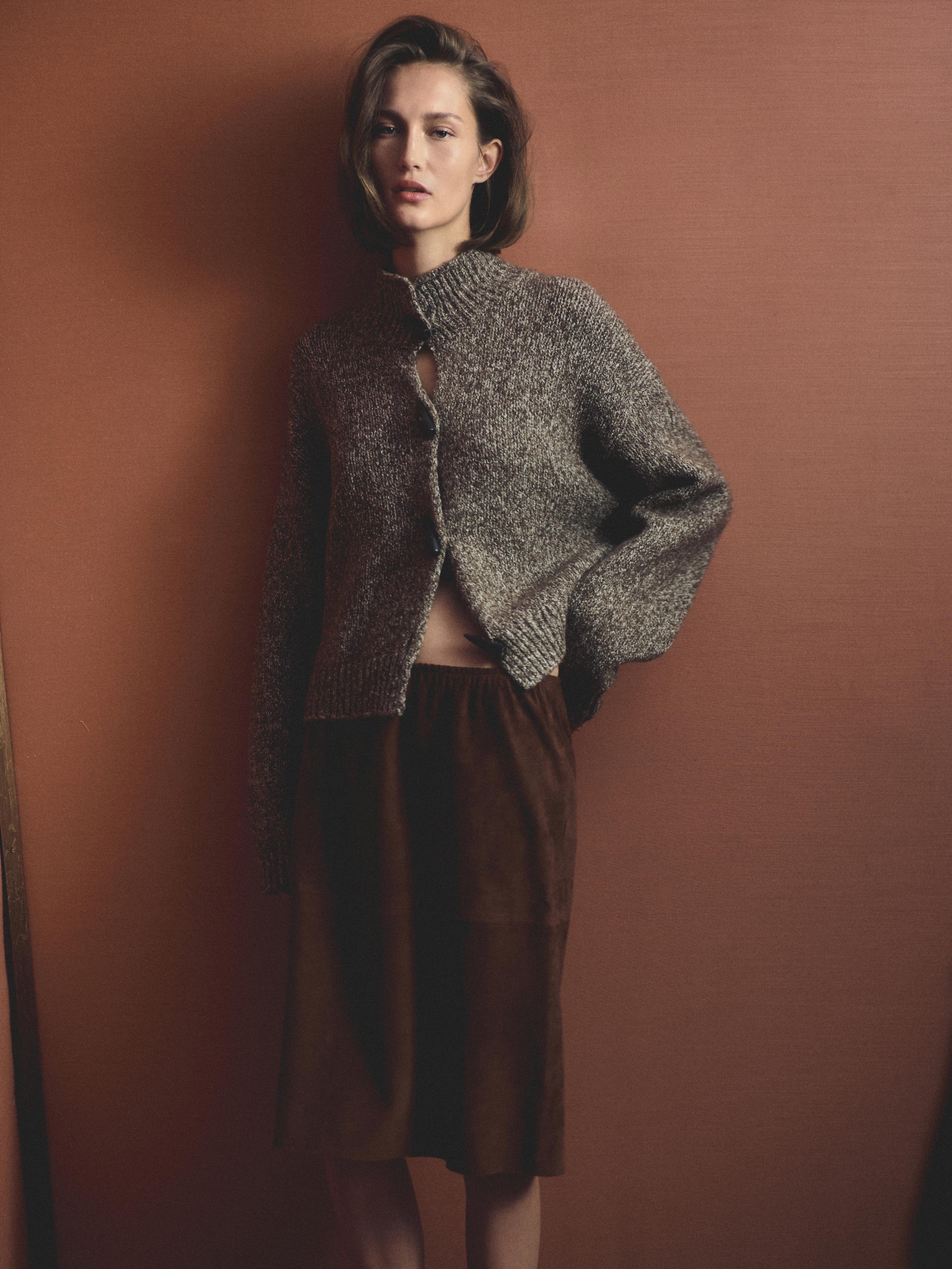 Straight fit suede leather skirt