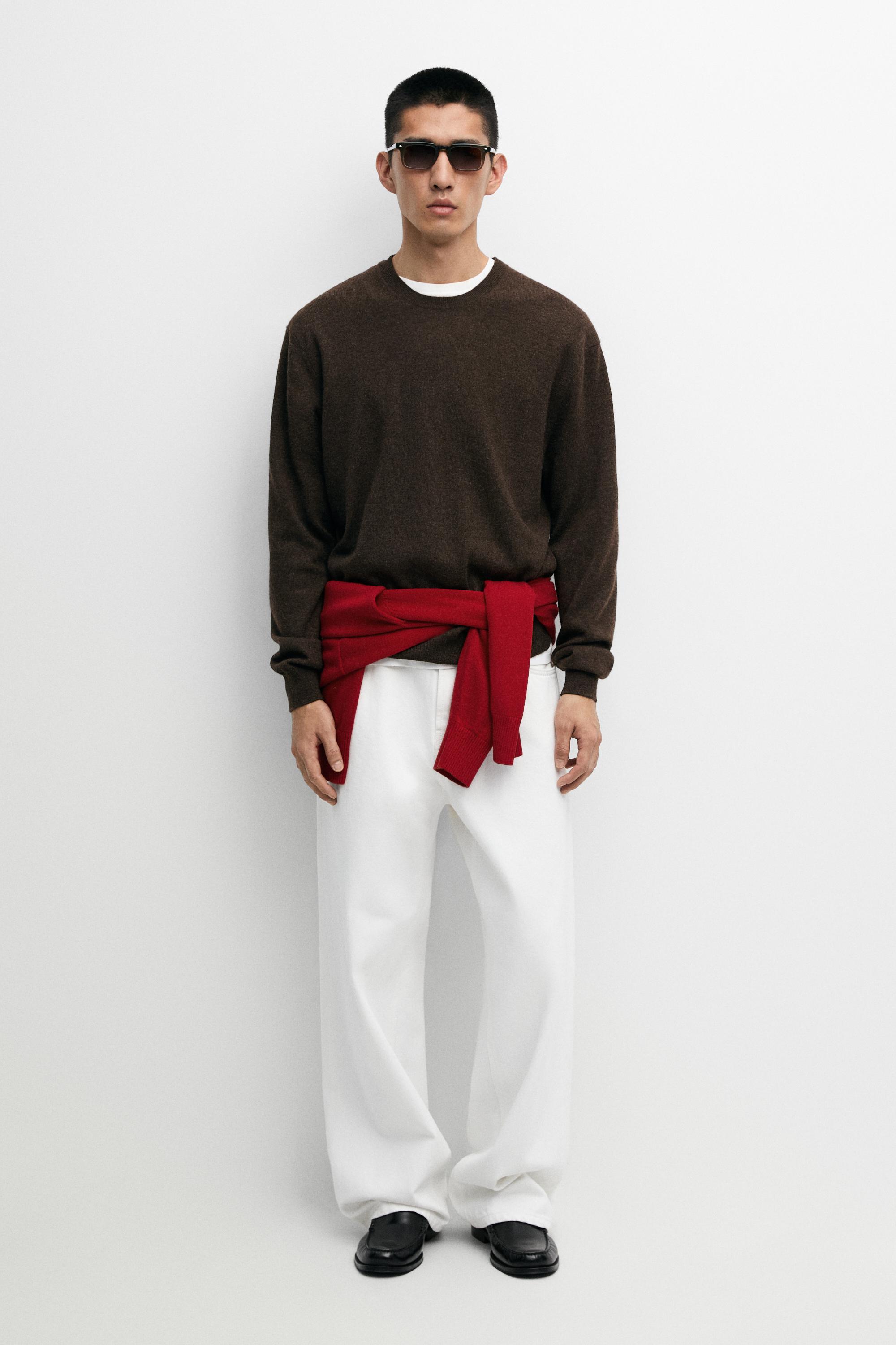 100% cashmere ribbed knit sweater — BROWN MARL