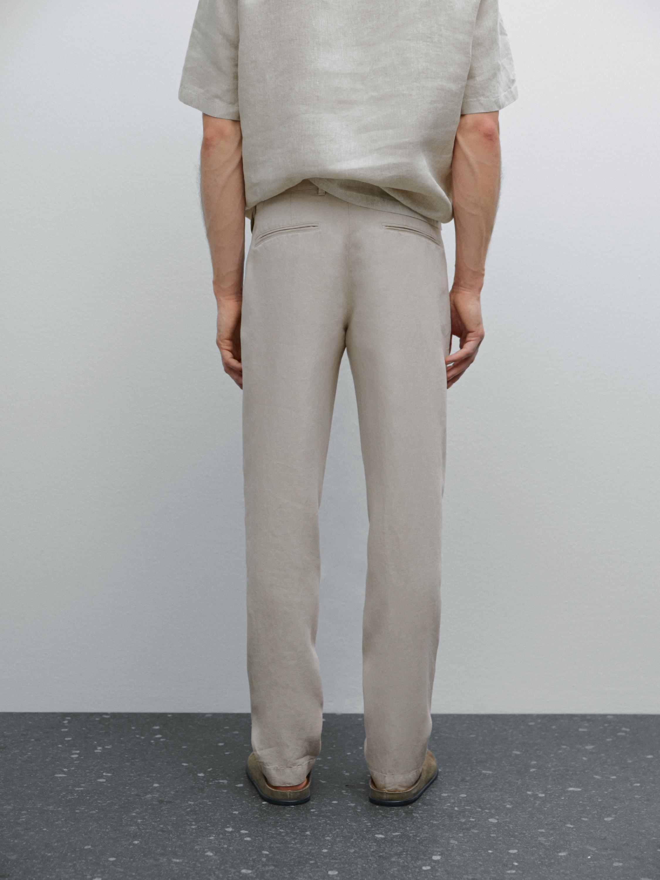 Kalhoty tapered fit 100% len