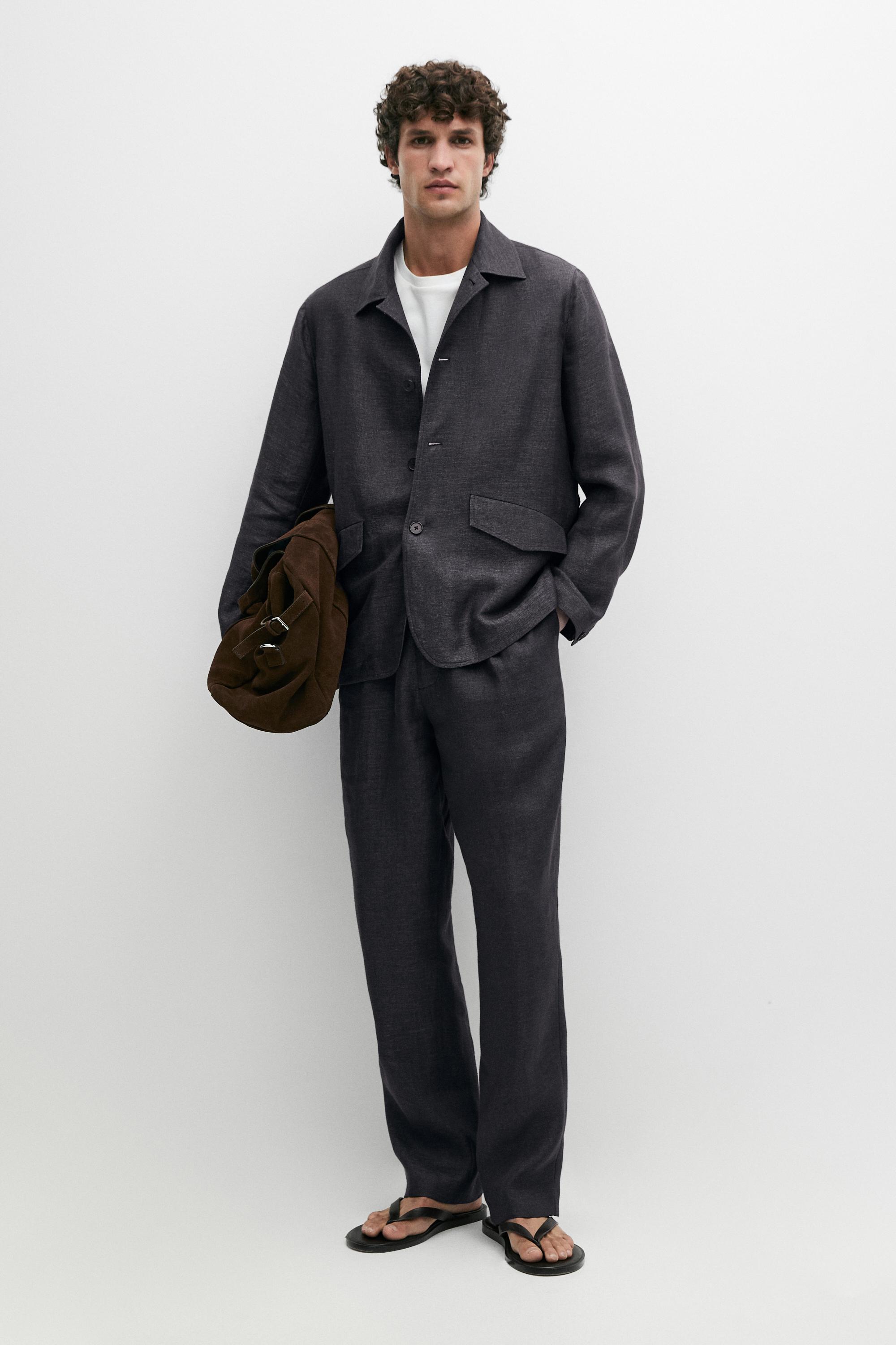 100% linen total look melange trousers — INK BLUE