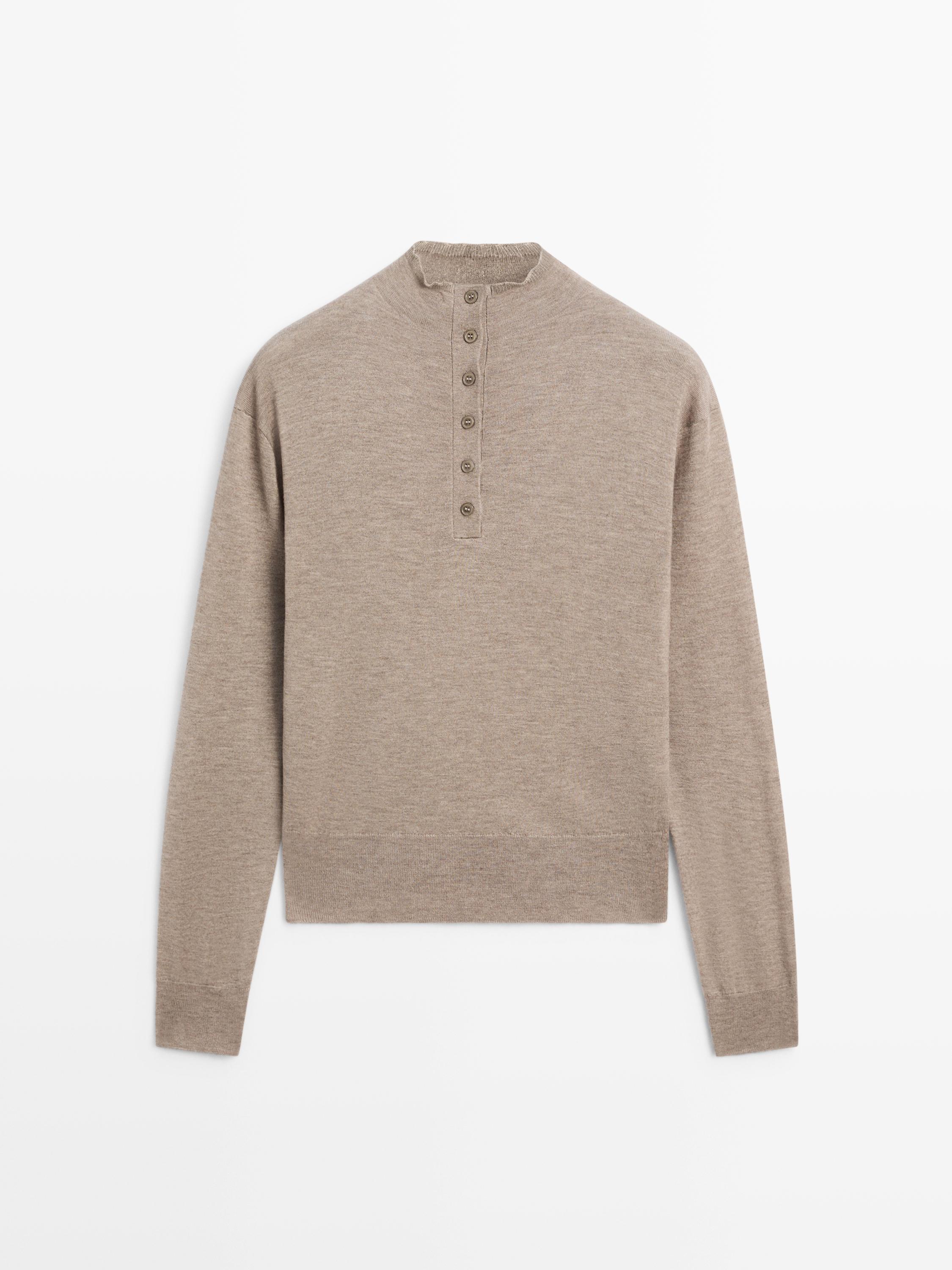 Buttoned mock turtleneck knit sweater