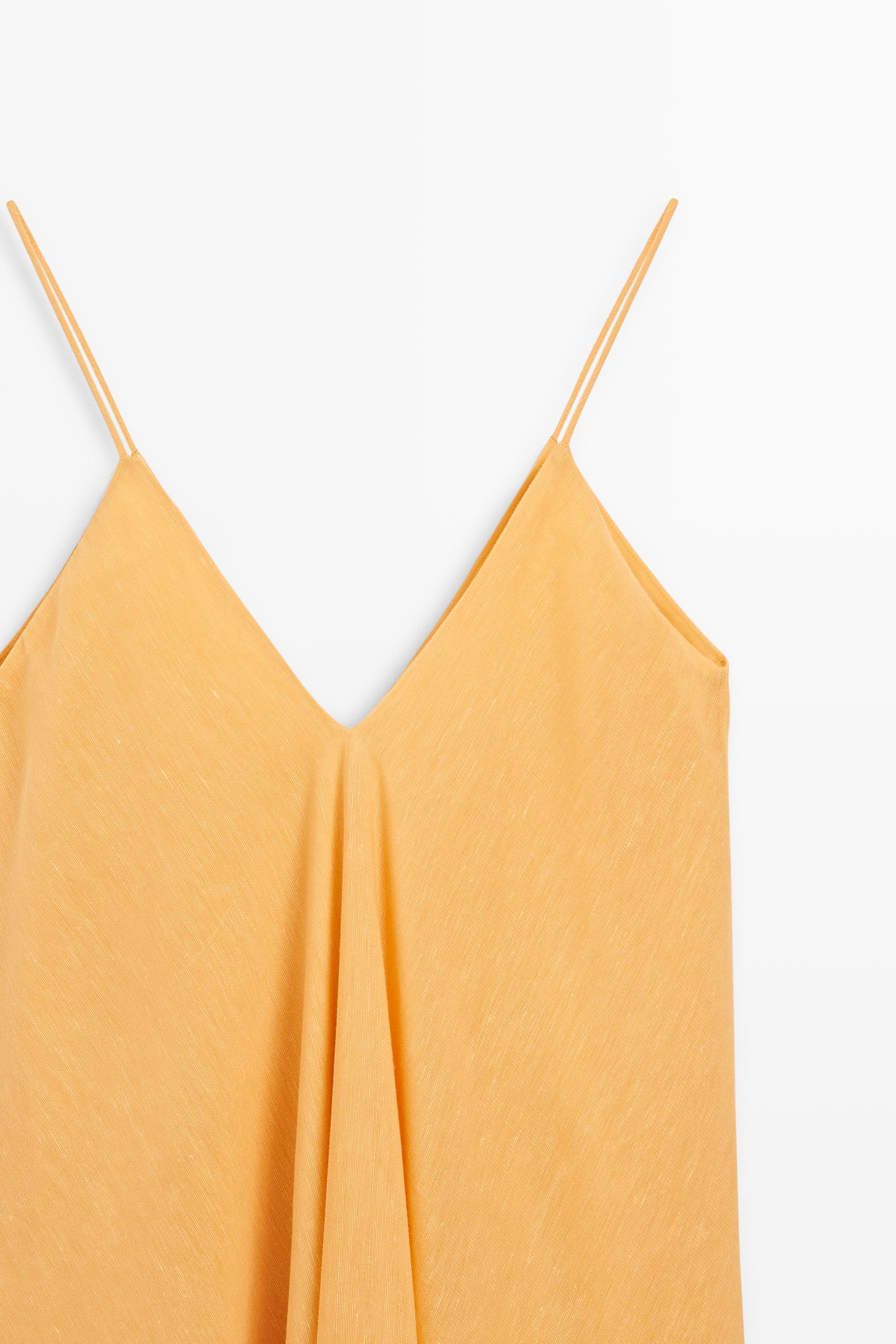 Linen blend flowing V-neck dress — YELLOW