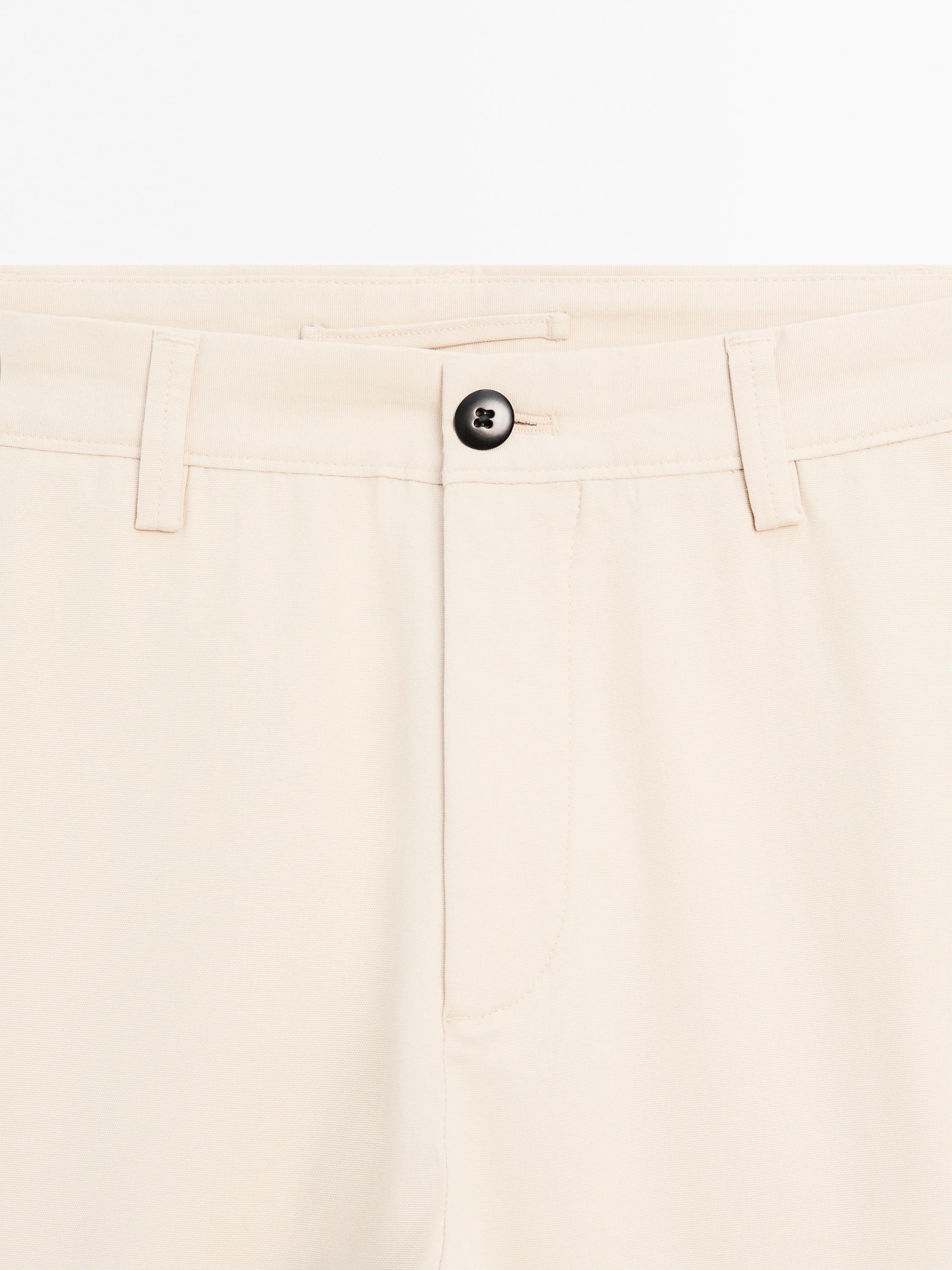 Cotton blend slim fit canvas trousers