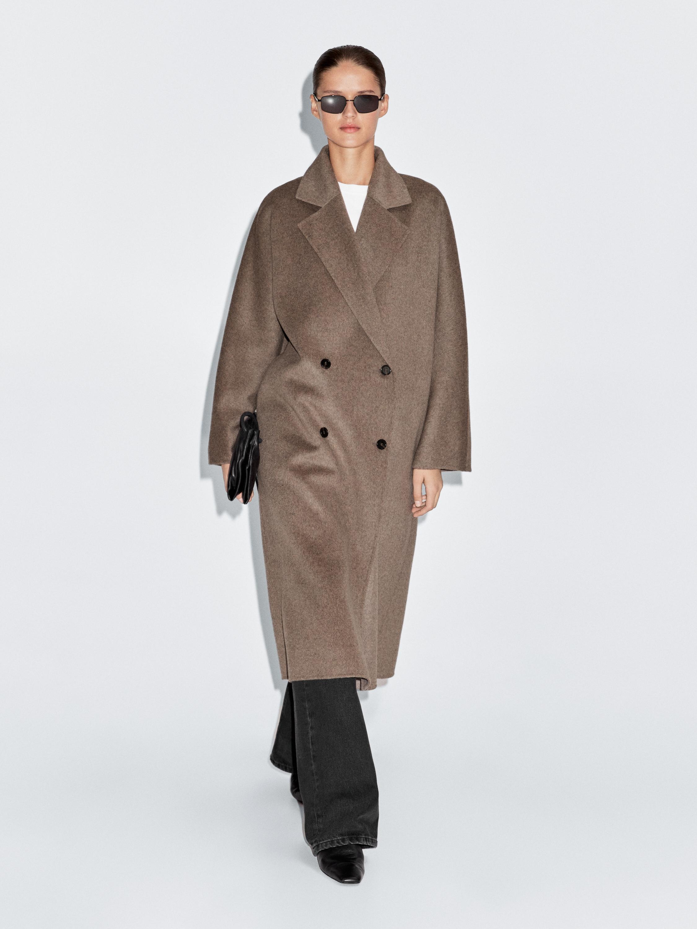 Long wool blend double-breasted coat