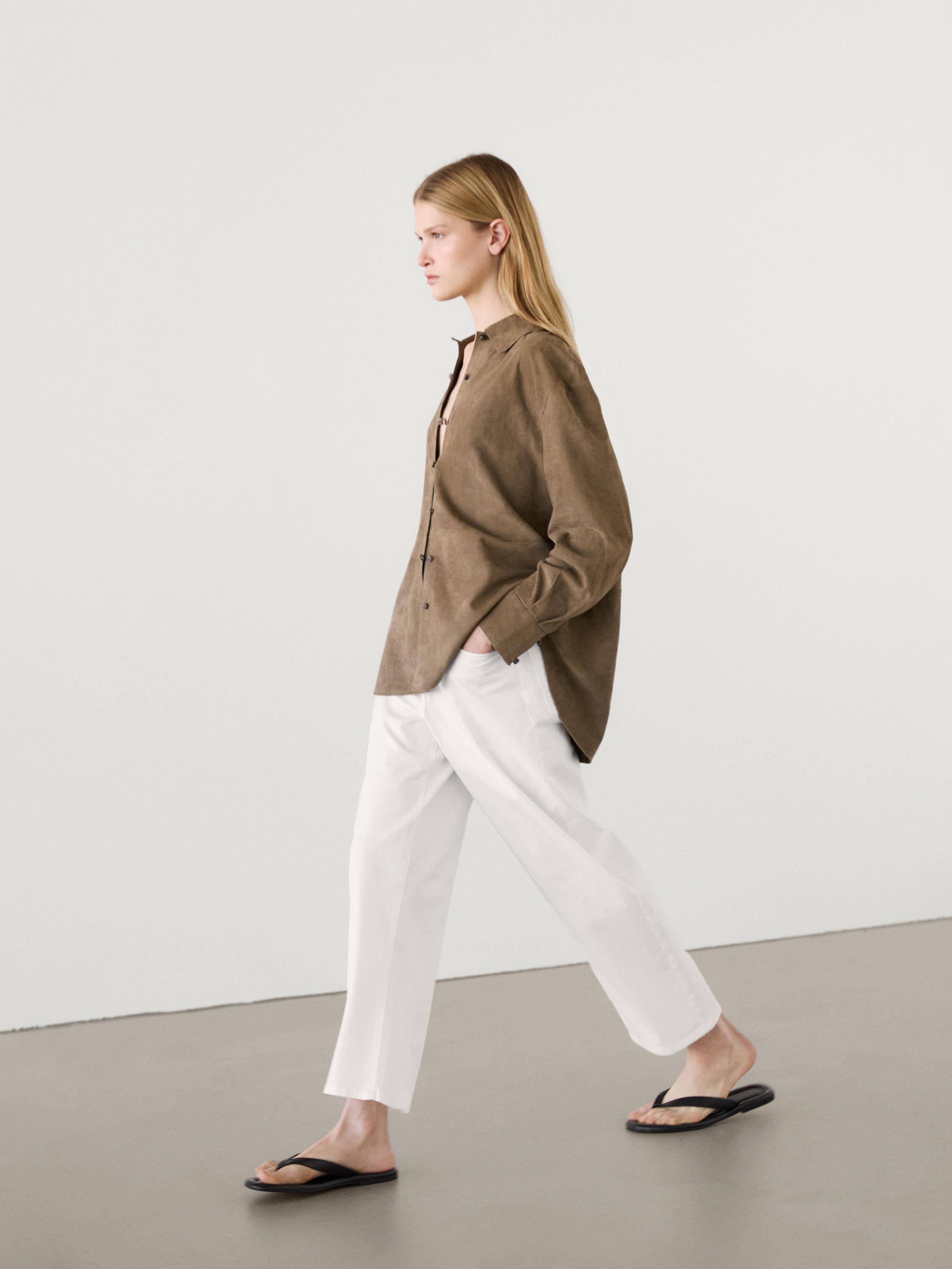 Straight-leg cotton blend trousers