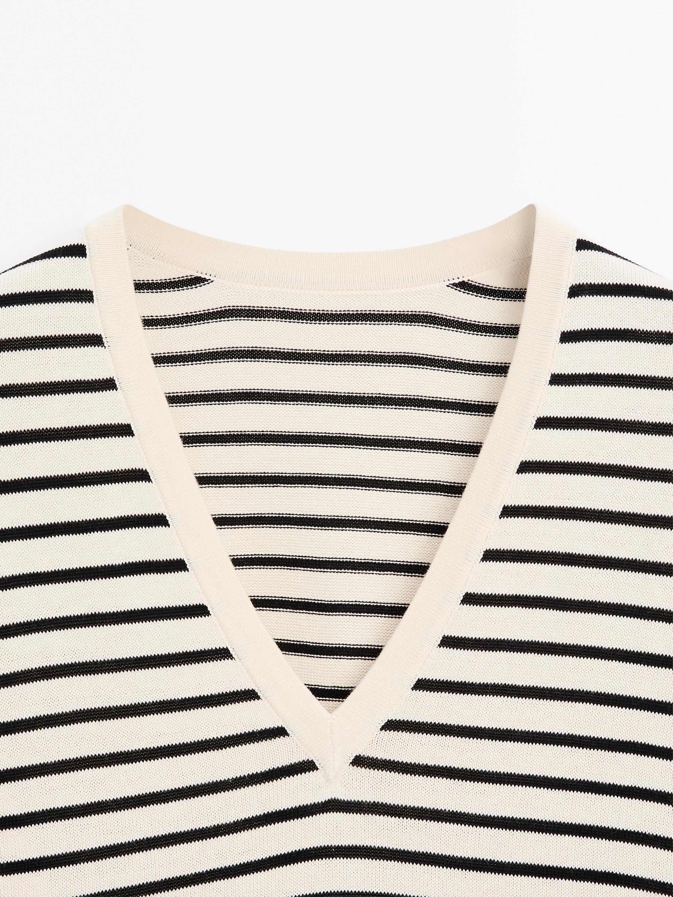 Striped V-neck sweater