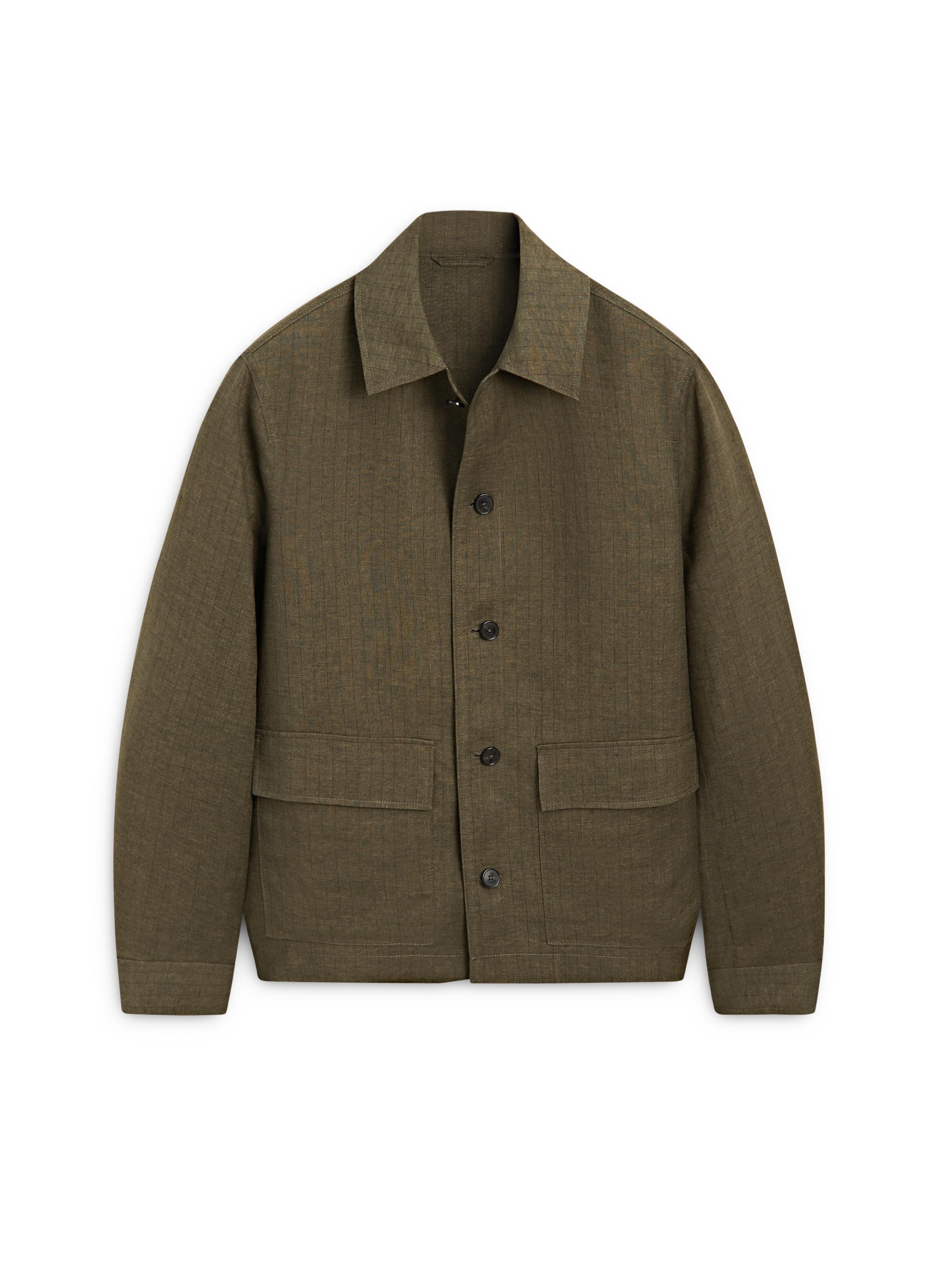 100% linen overshirt with pockets and striped detail — GREEN