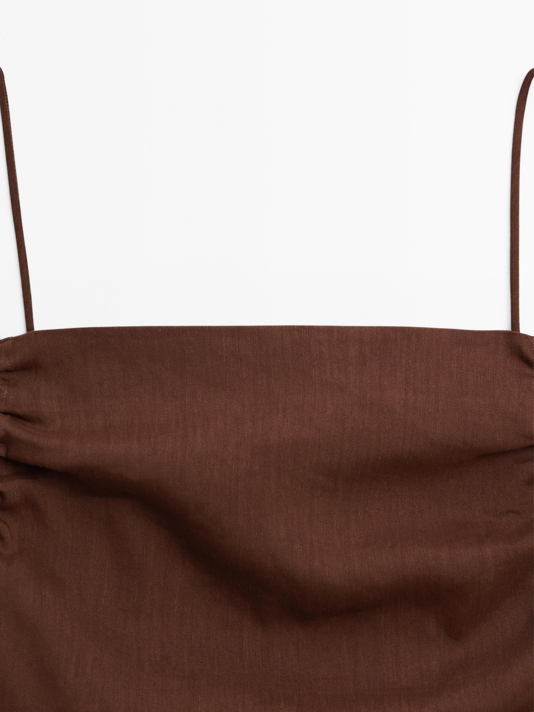 Gathered linen blend midi dress