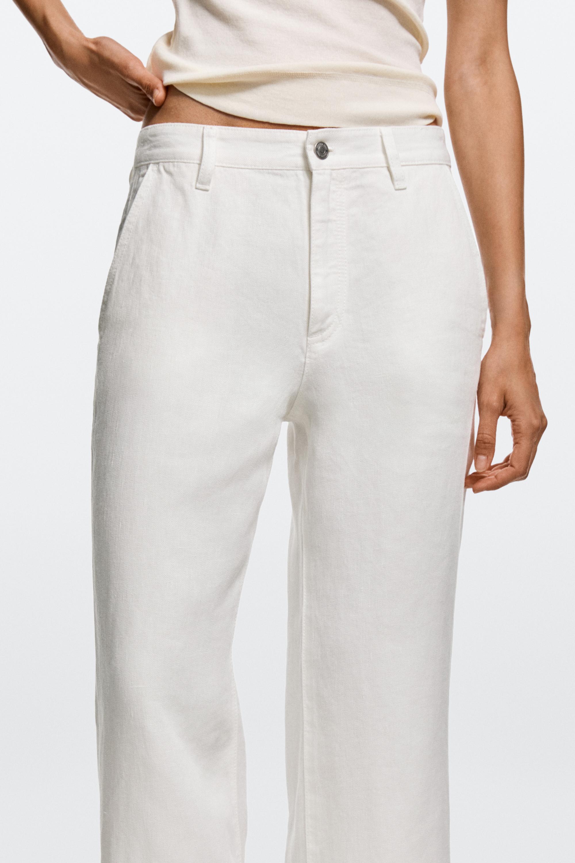 100% linen cropped flare fit pants — Off white