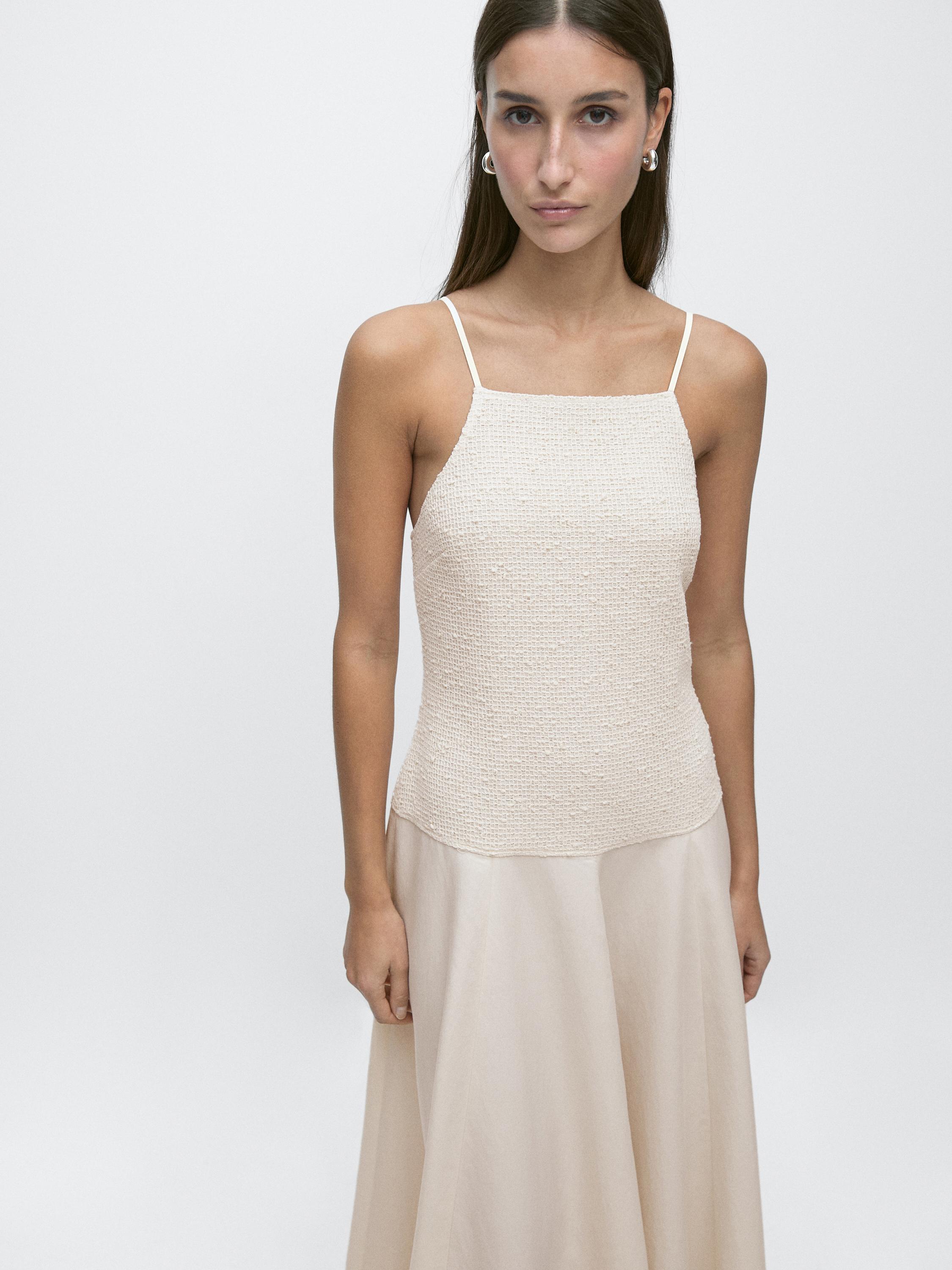 Long contrast dress — CREAM