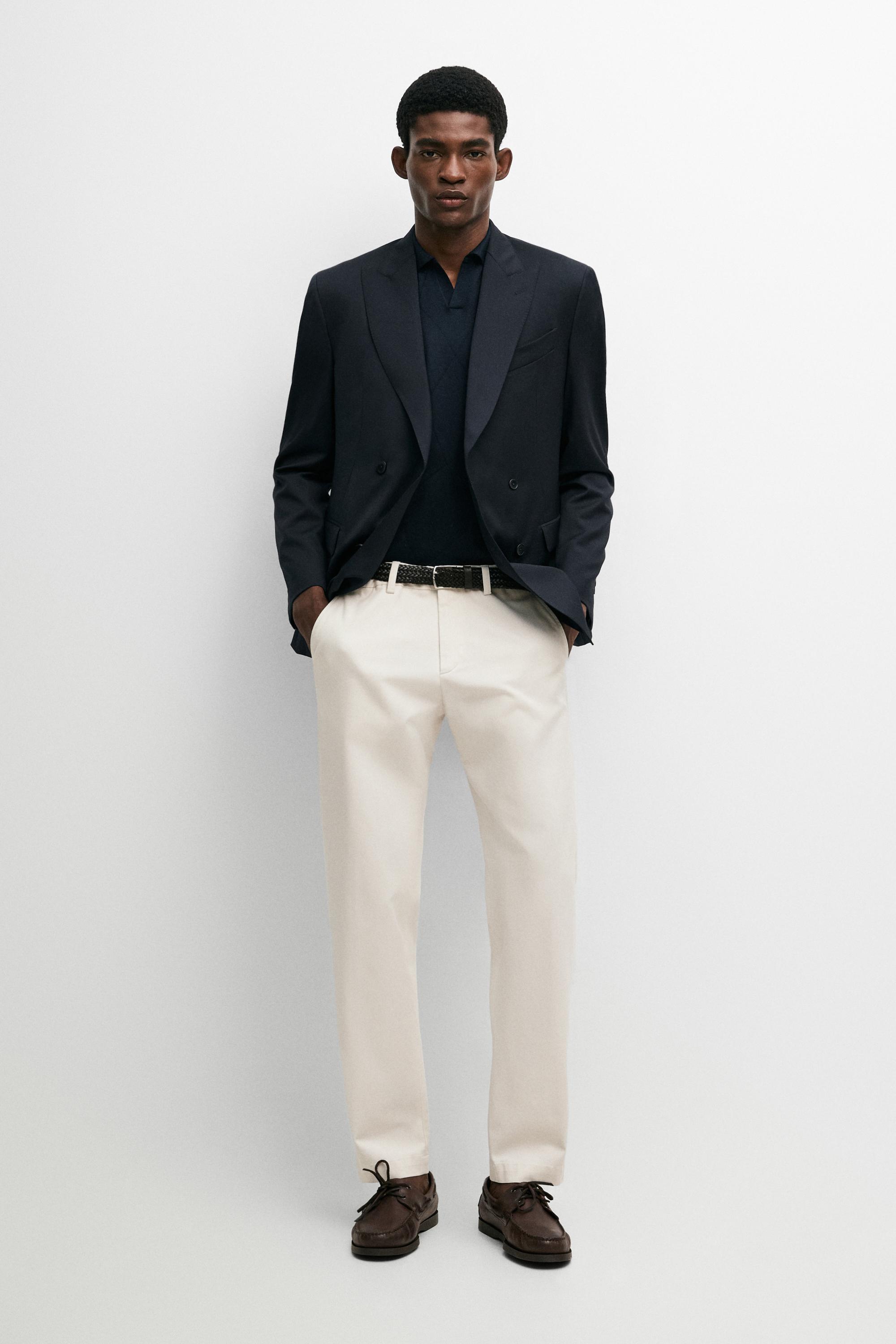 Cotton blend slim fit pants — BEIGE