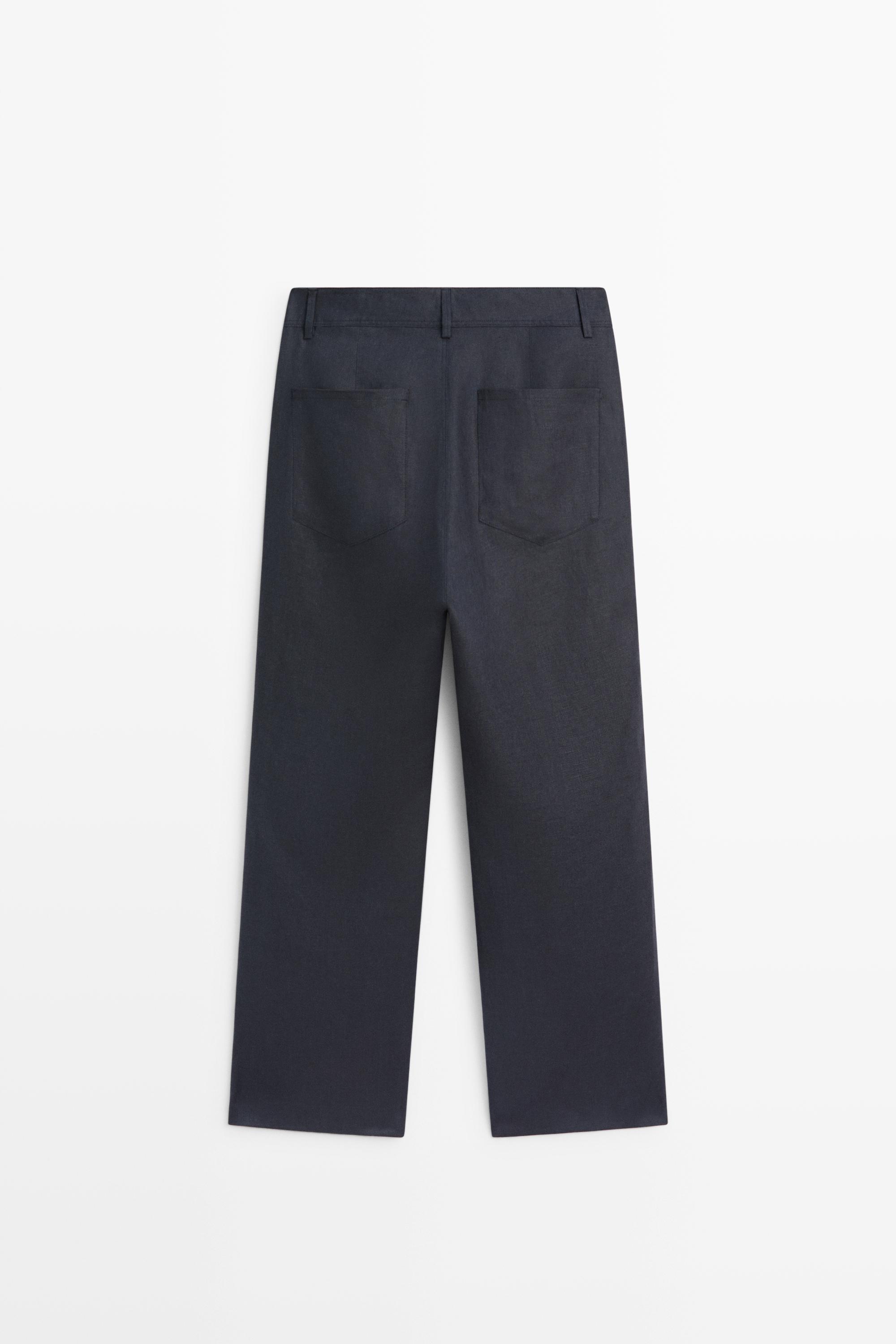 Kick flare cropped linen trousers — NAVY BLUE