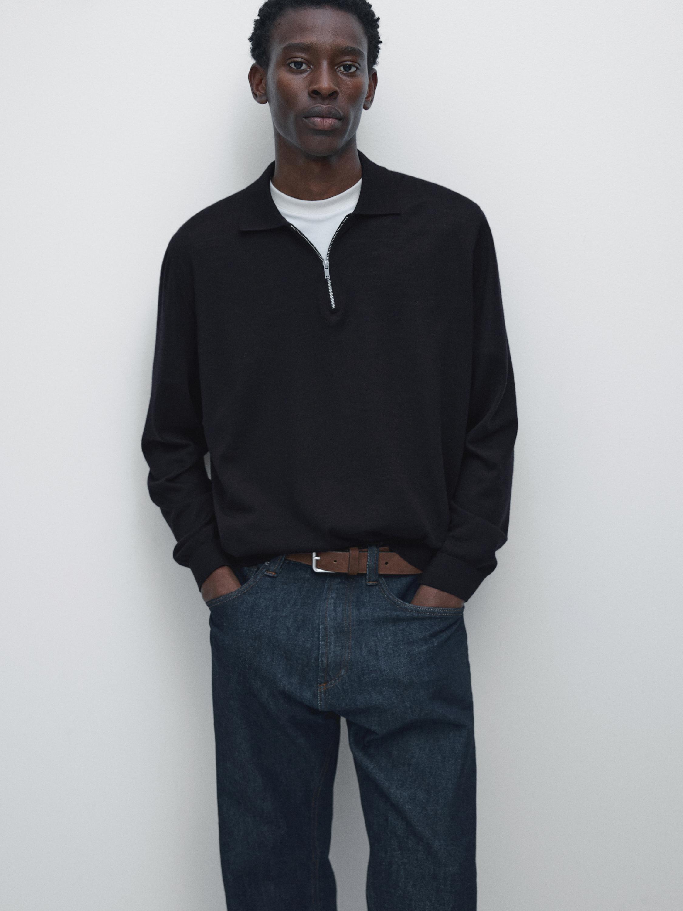 Merino wool knit polo sweater