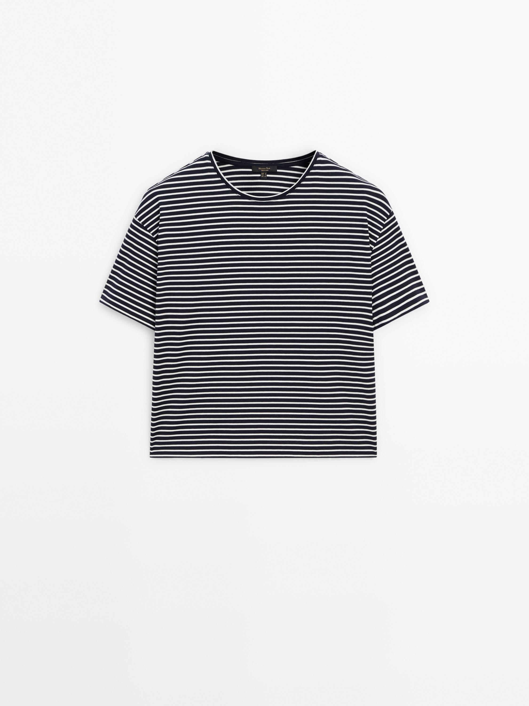 Short sleeve striped cropped T-shirt
