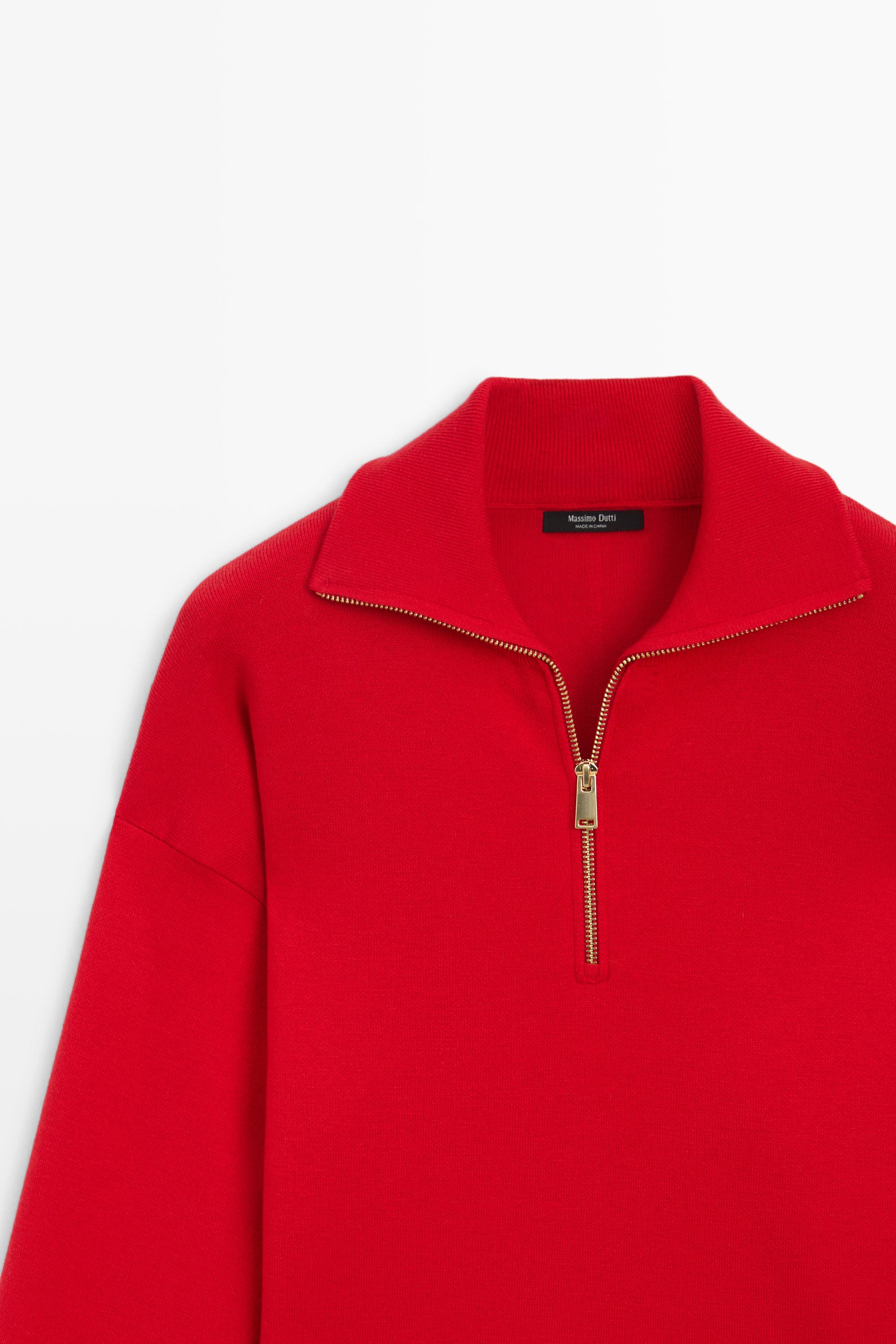 Cotton blend quarter-zip knit polo sweater — RED