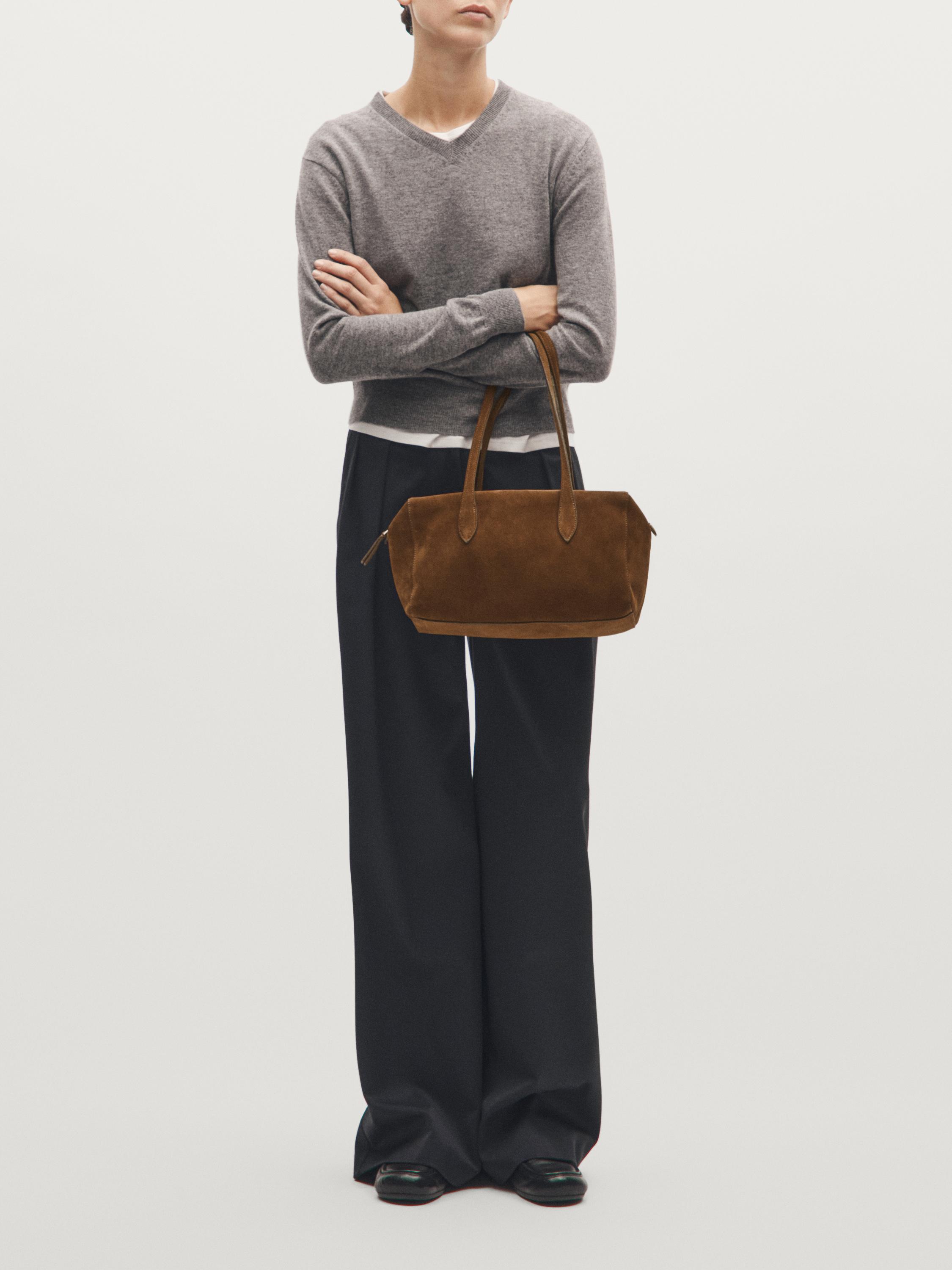 Sac west satchel en croûte de cuir · Marron, Cuir · Vêtement Extérieur Cuir | Massimo Dutti