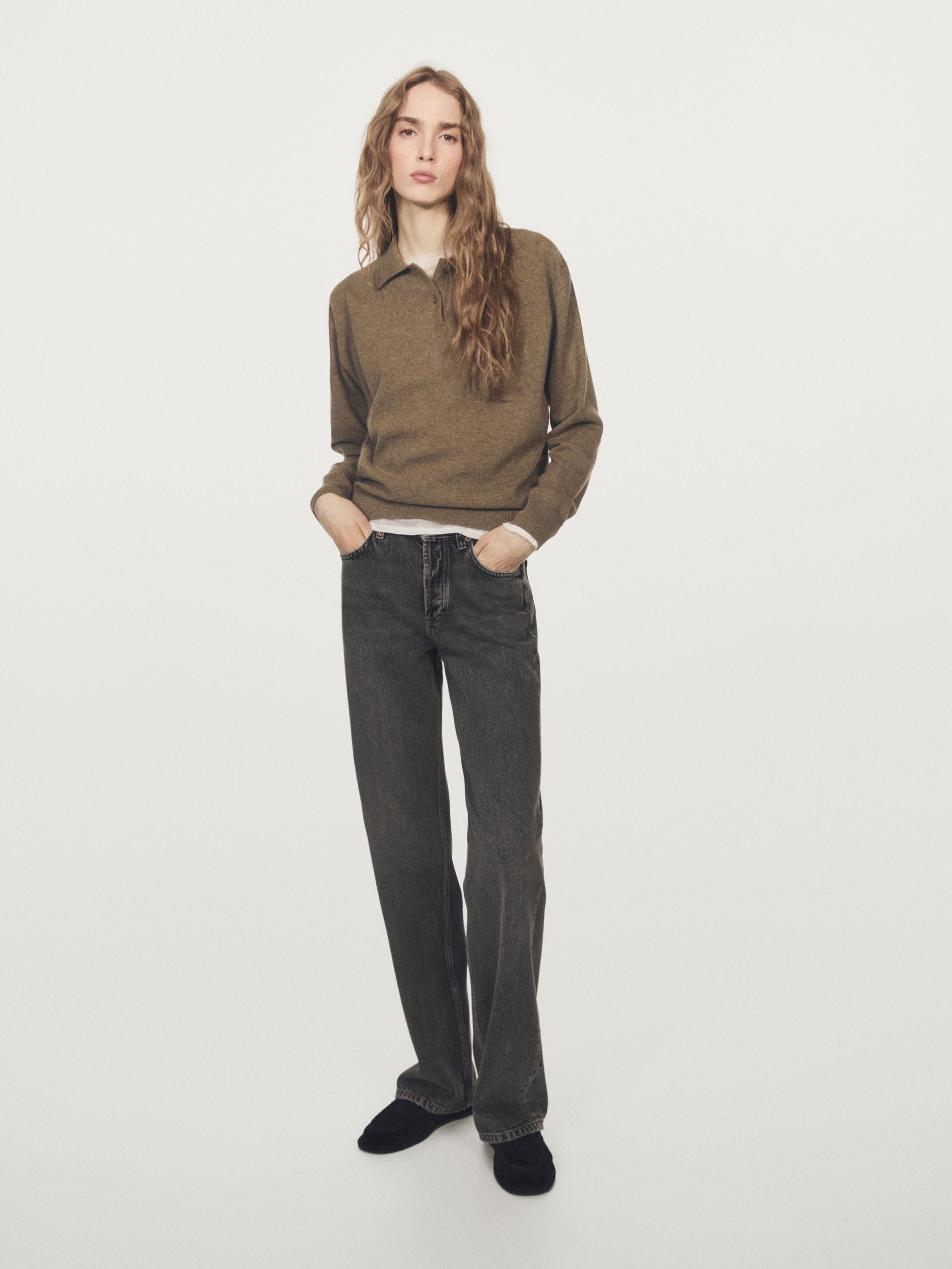 Pull Polo En Maille Avec Poche - Verdâtre - L - Massimo Dutti - Femme