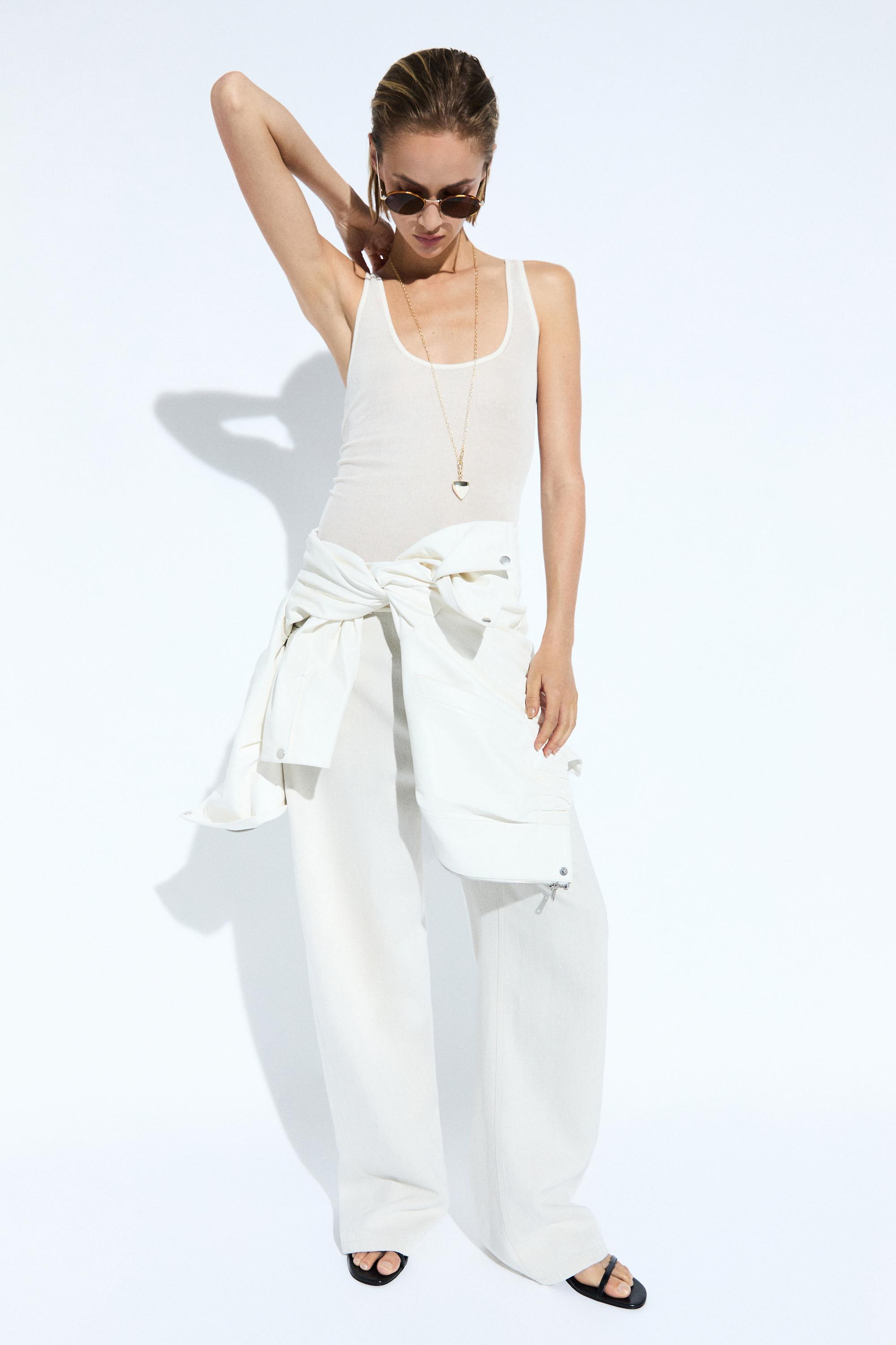 Strappy cotton blend top — WHITE
