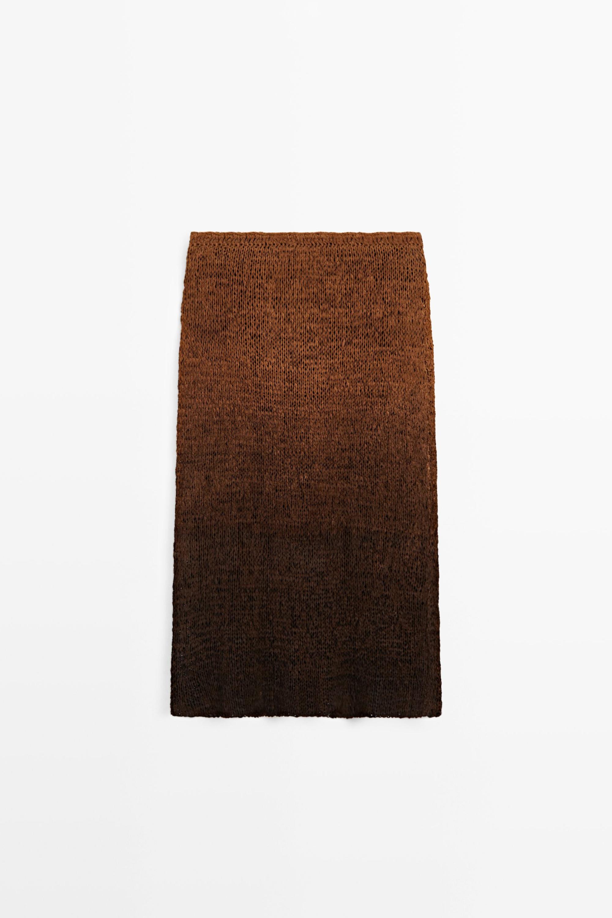 Suede leather knit midi skirt — BROWN