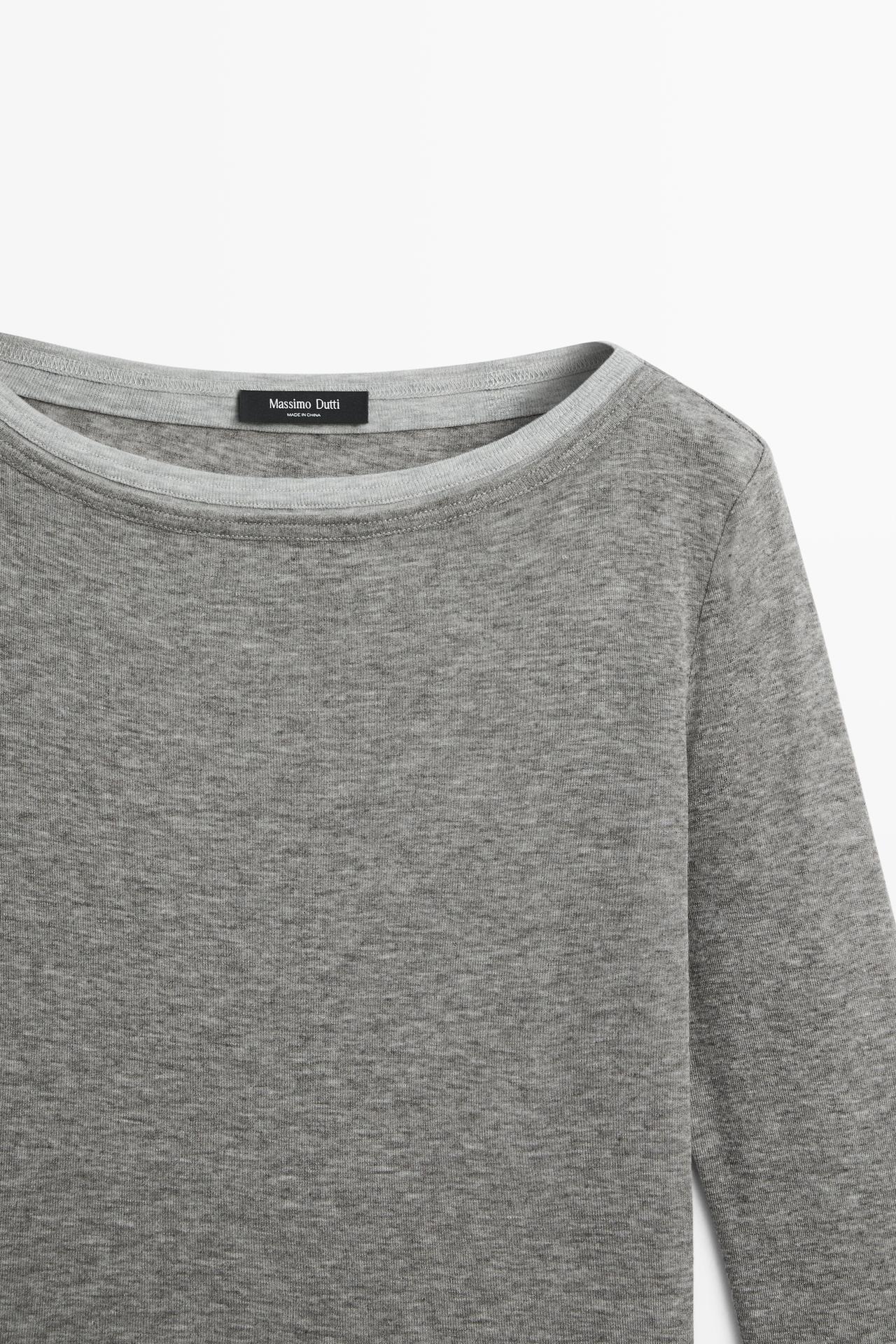 Double boat neck T-shirt — GREY MARL