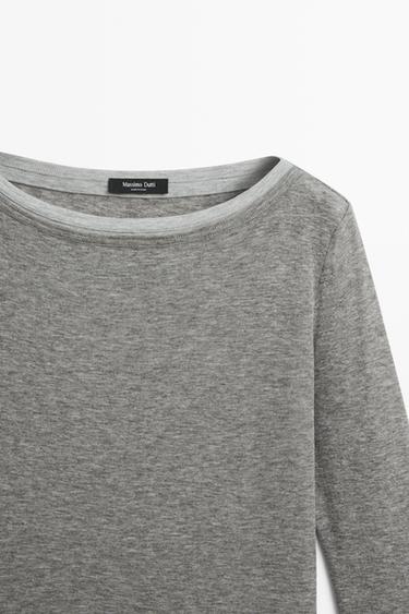 Double boat neck T-shirt — GREY MARL 4