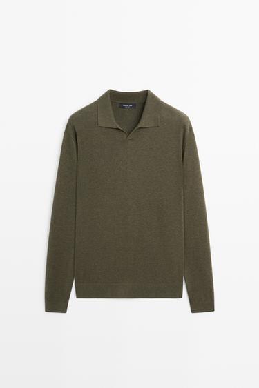 Polo collar knit sweater — DARK KHAKI 2