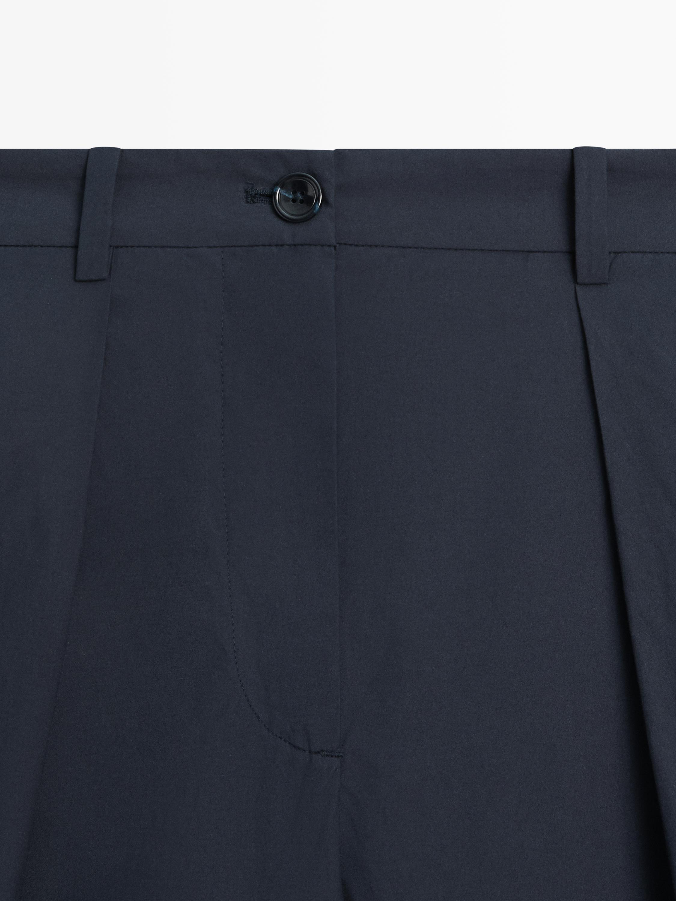 Cotton blend wide-leg trousers — DEEP BLUE