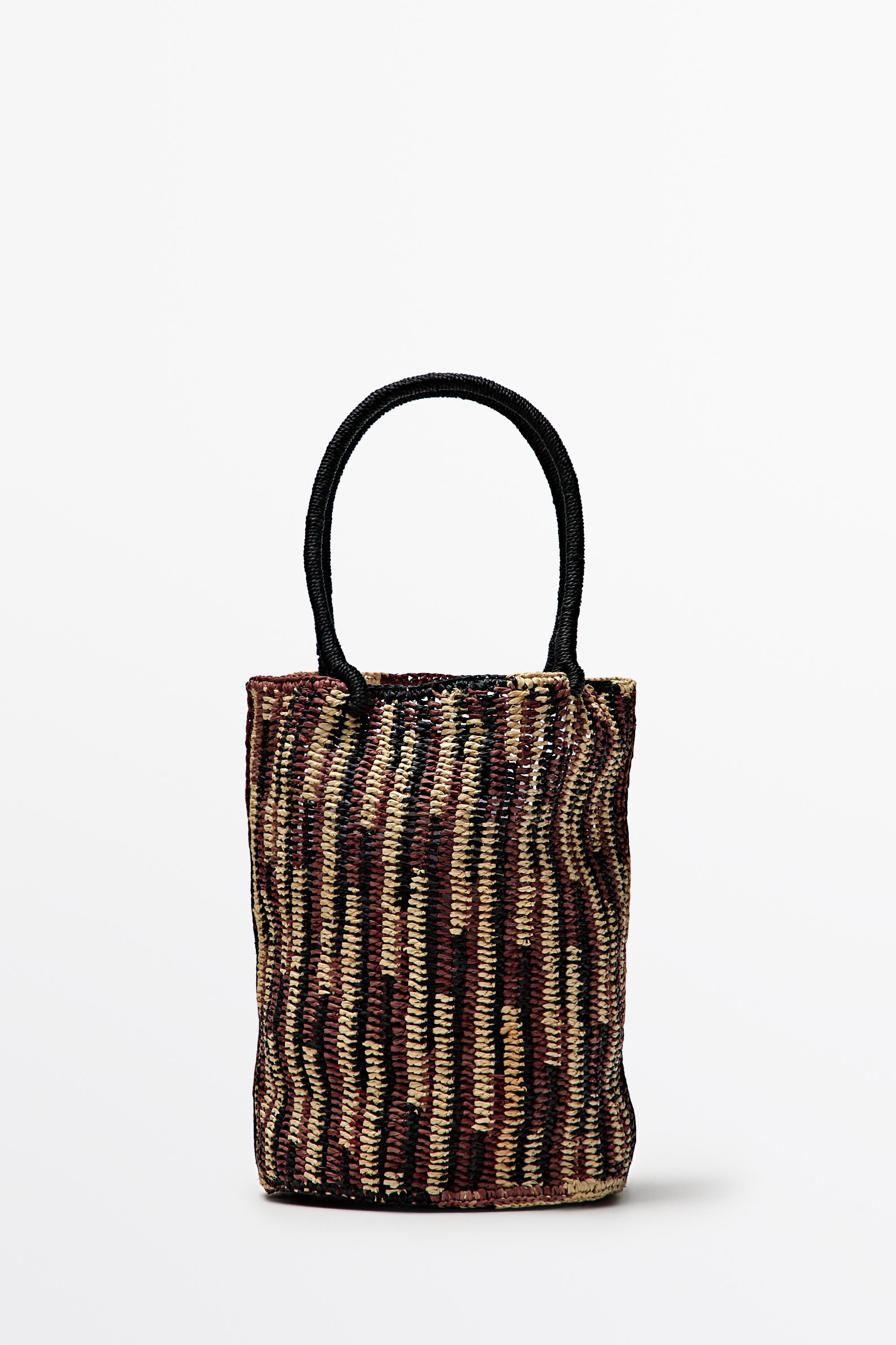 Mini raffia bucket bag — RUSSET