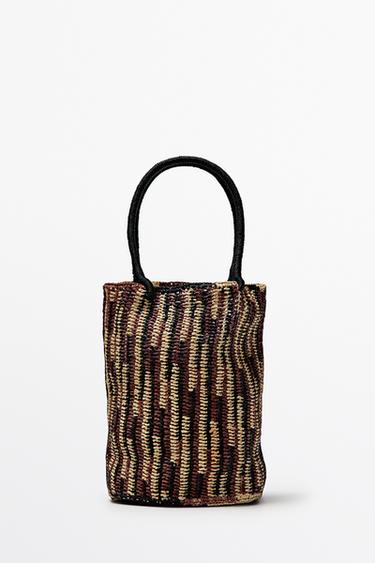Mini raffia bucket bag — RUSSET 2