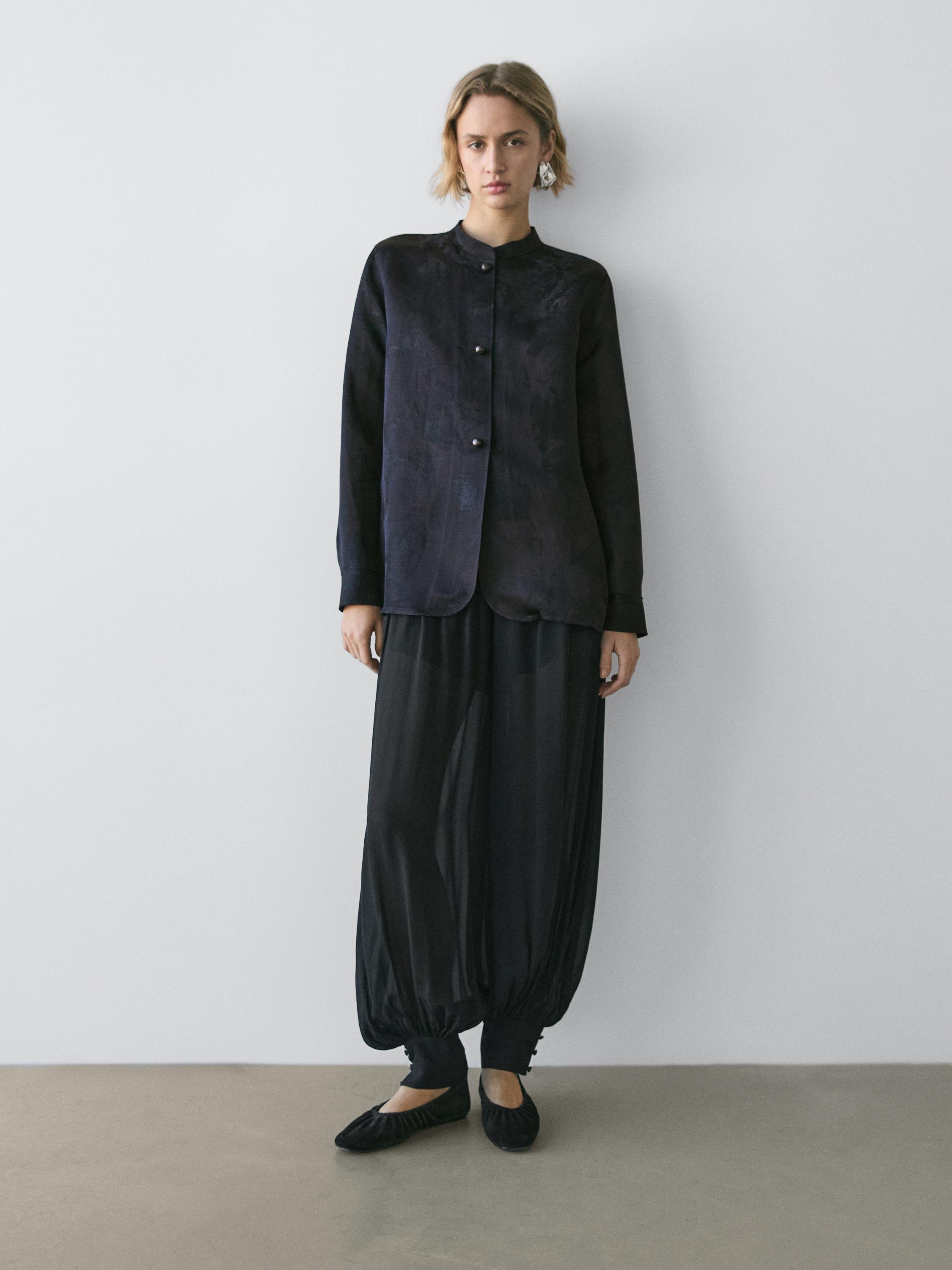 Flowing jacquard shirt — NAVY BLUE