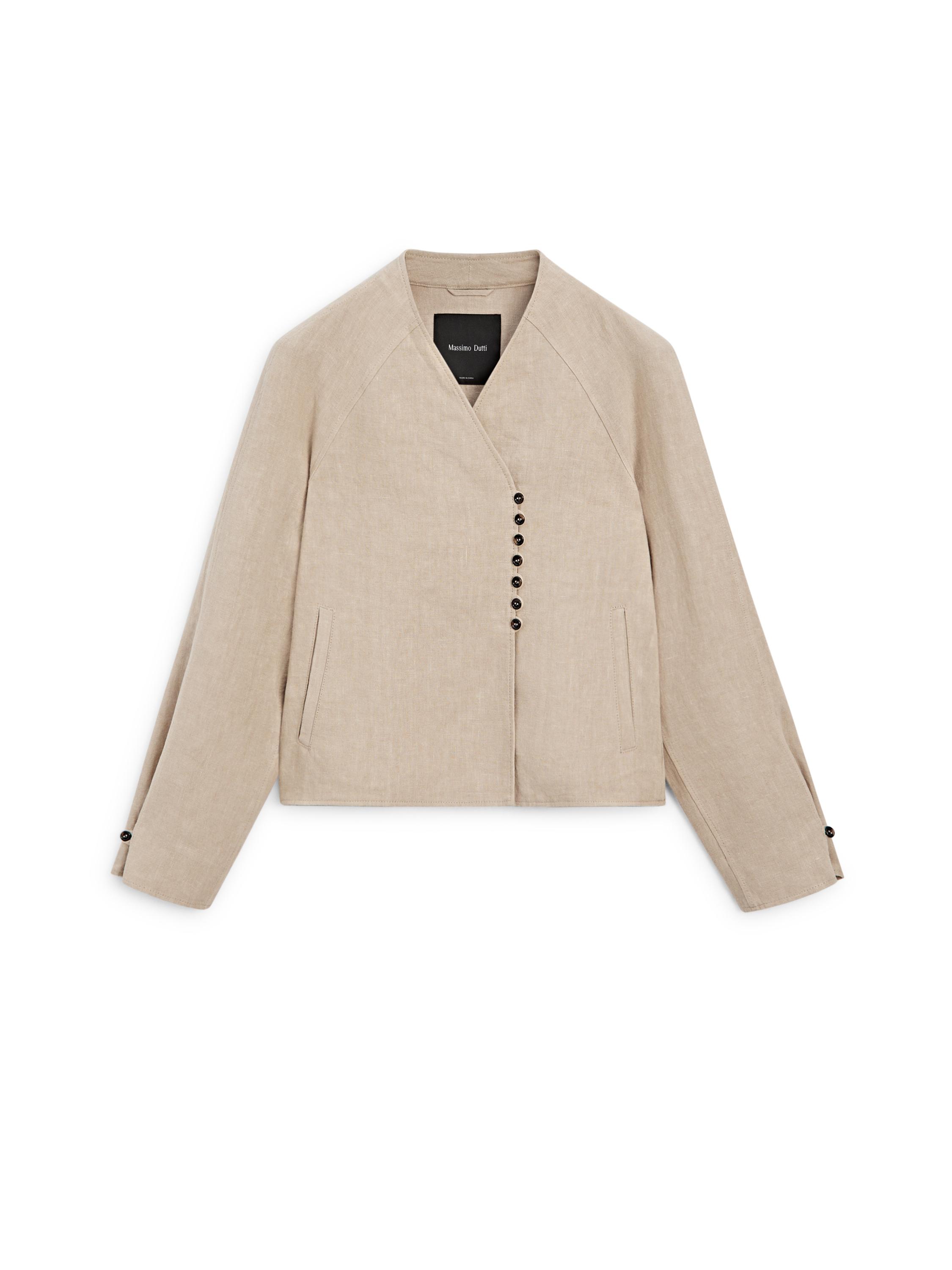 Cropped 100% linen jacket — BEIGE