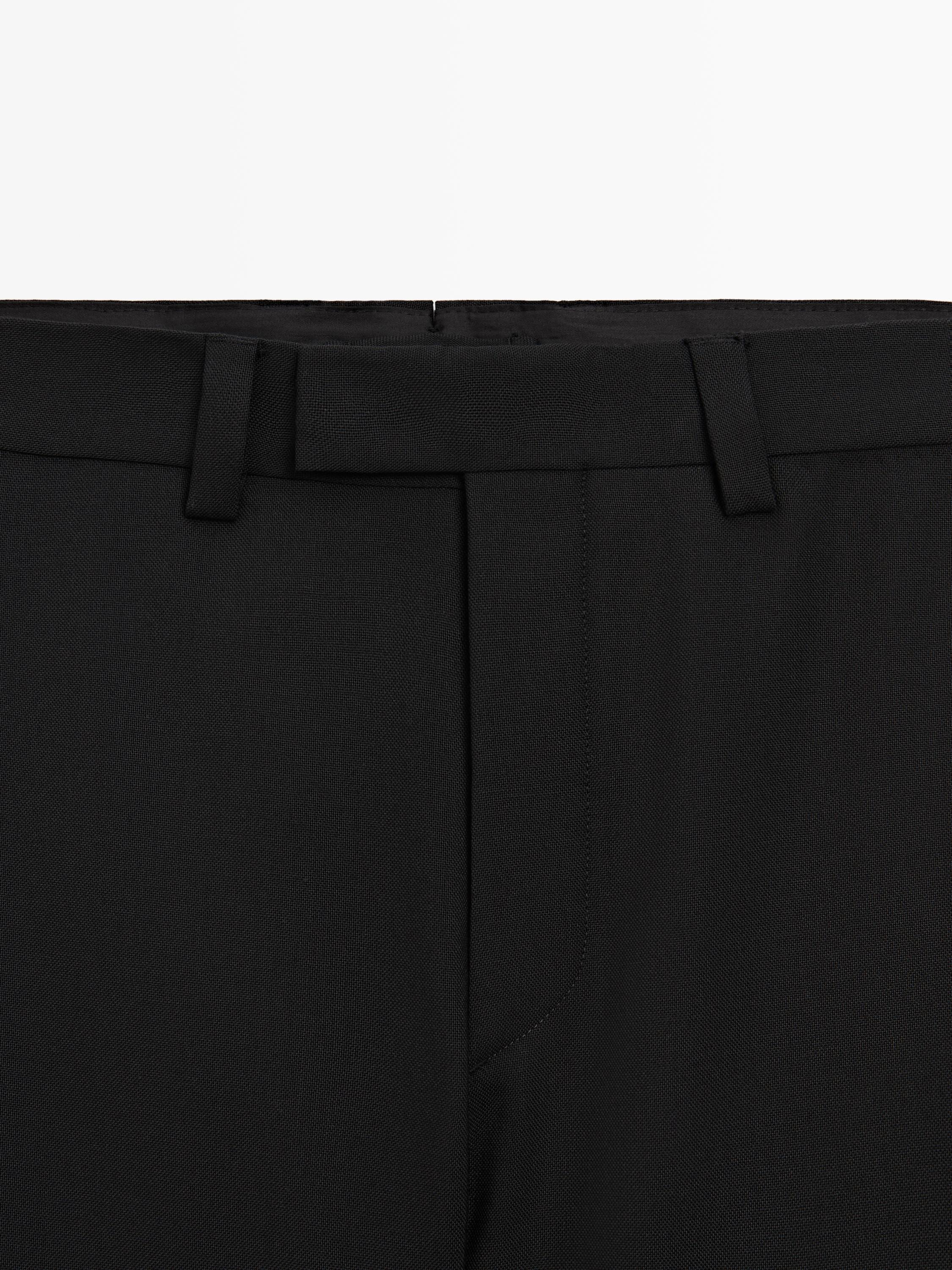 Tailored three-ply wool barrel fit trousers — BLACK (alternate view)
