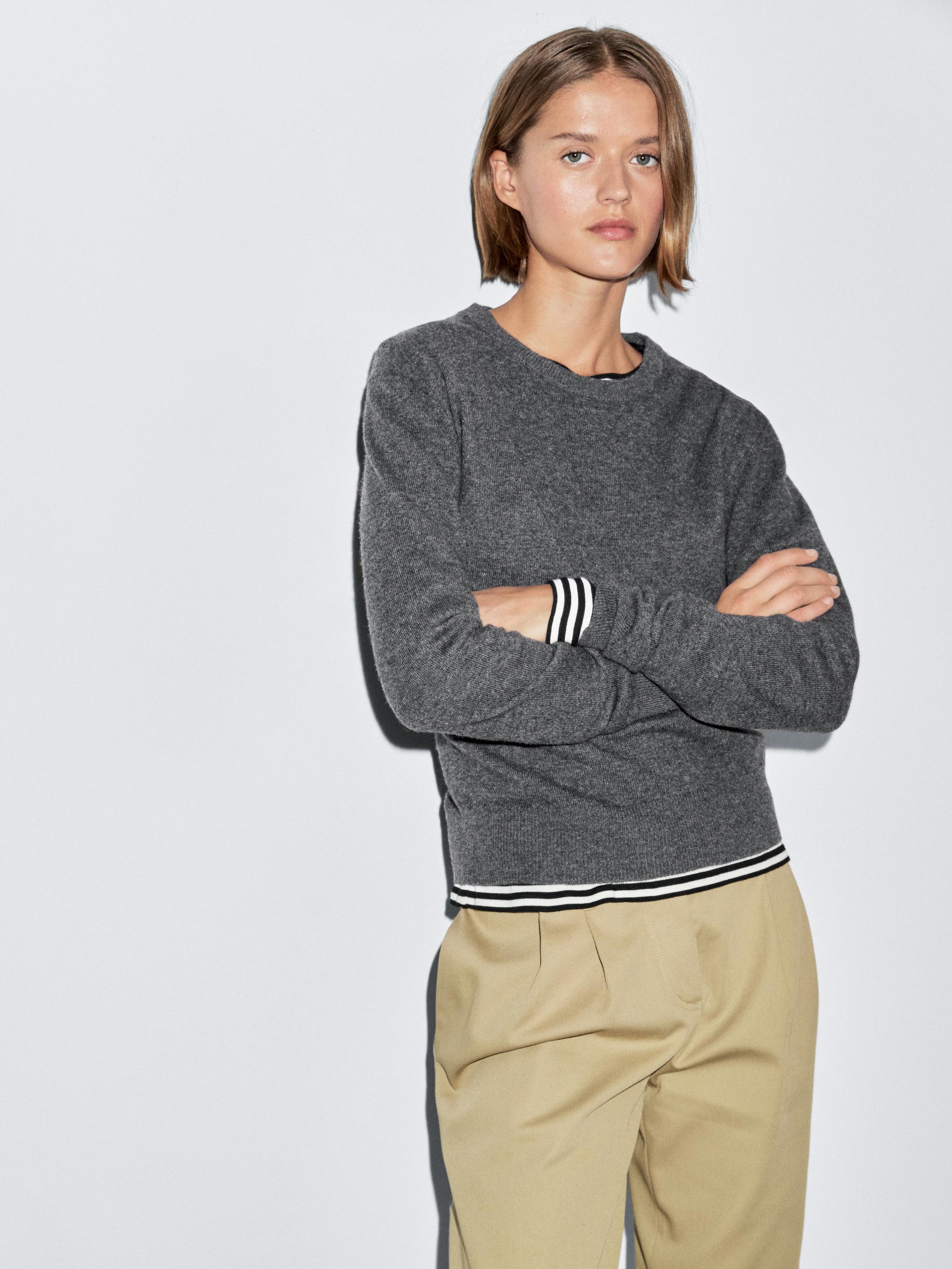 Wool blend crew neck knit sweater