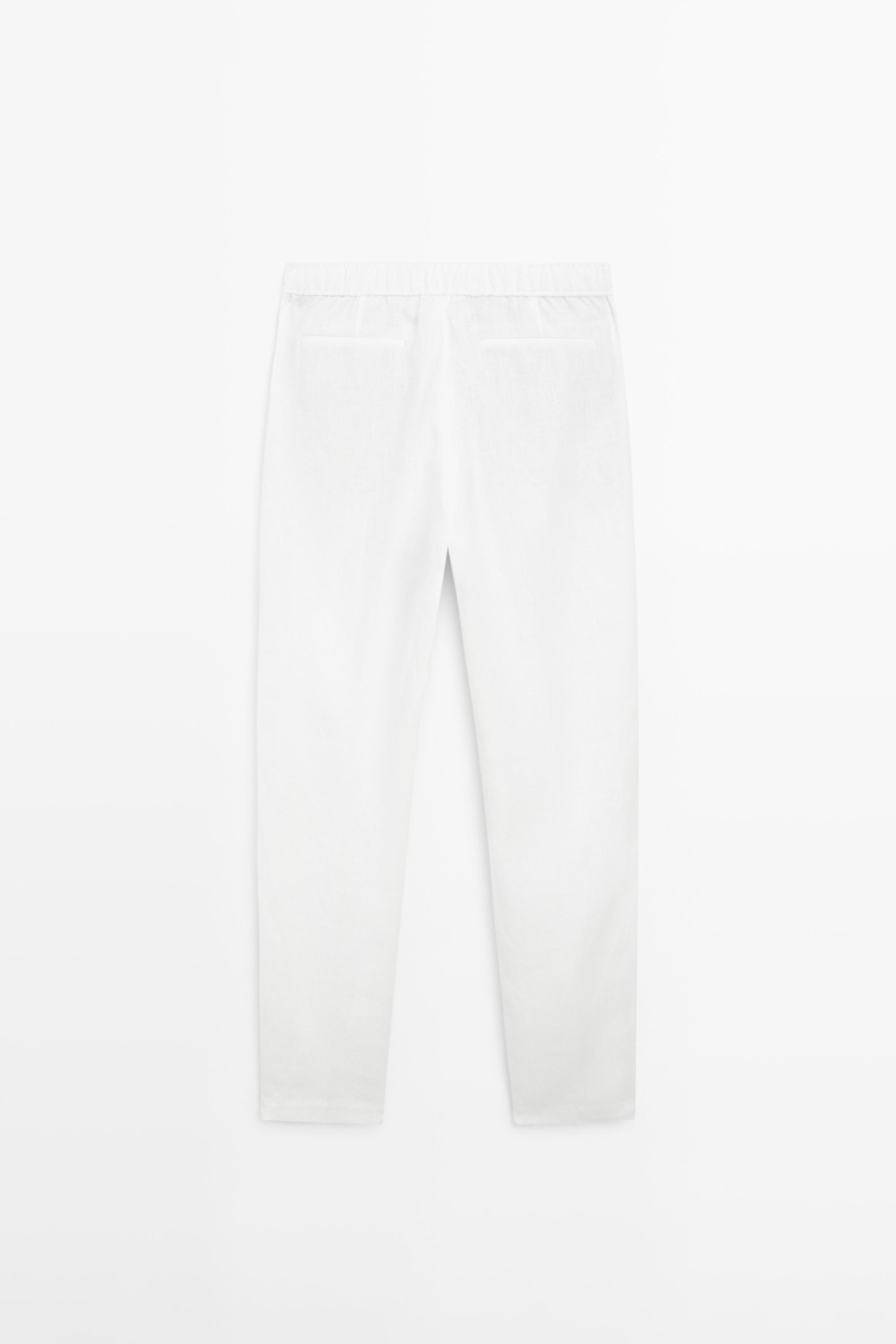 Linen jogger fit pants — WHITE
