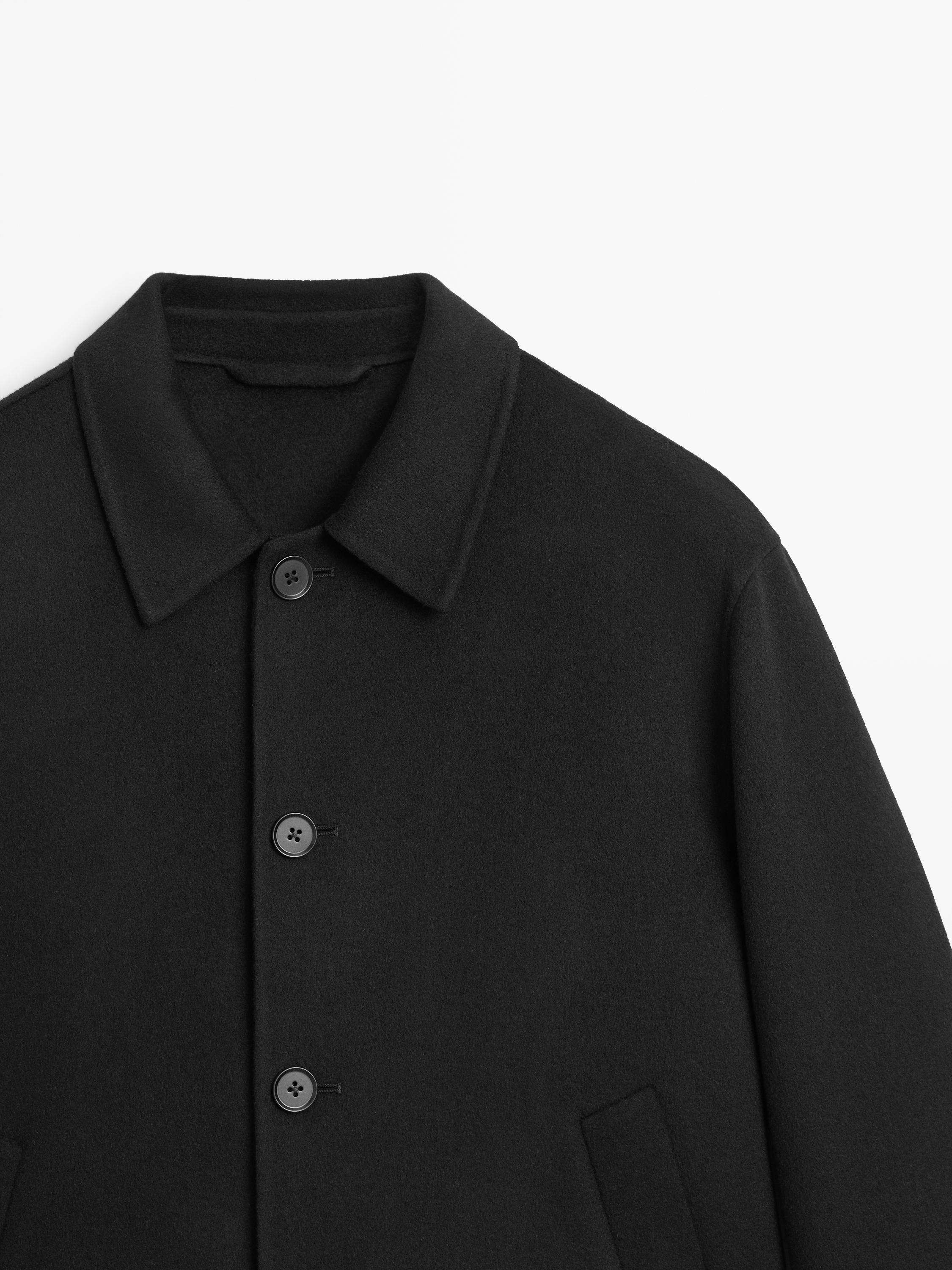 Short wool blend overshirt — BLACK