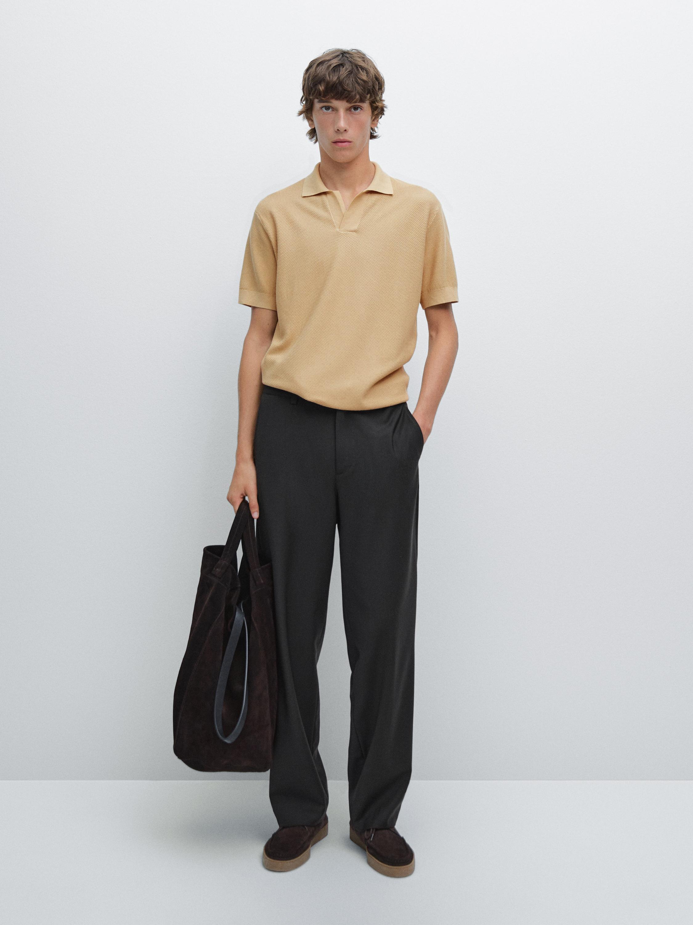 Textured knit short sleeve polo shirt