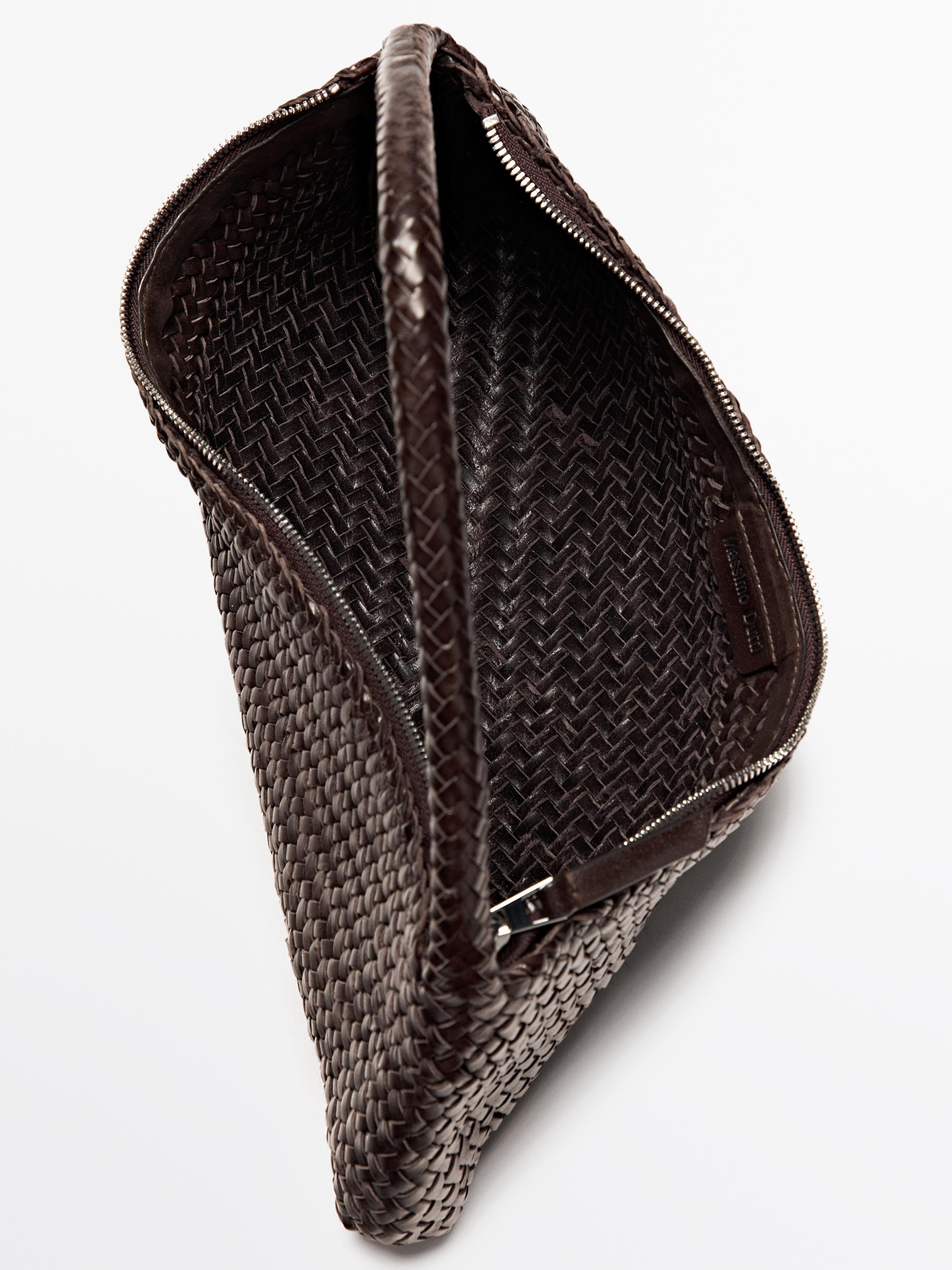 Nappa leather woven croissant bag — BROWN