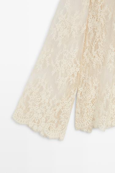Flowing lace blouse with tie — Beige 7