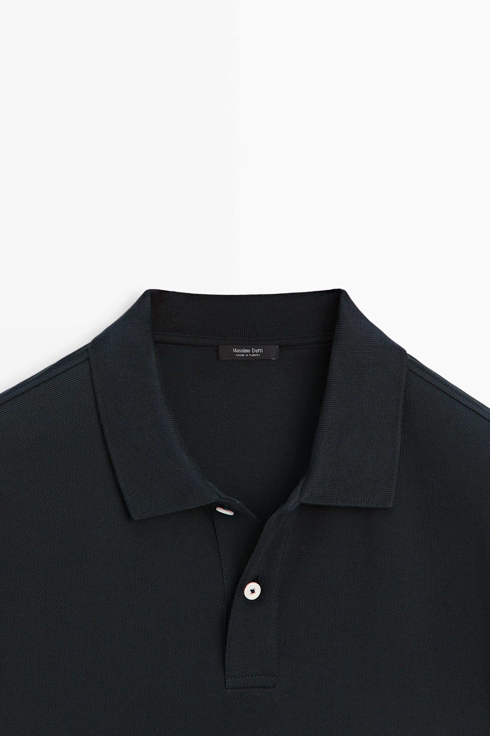Micro-textured cotton piqué polo shirt — NAVY BLUE