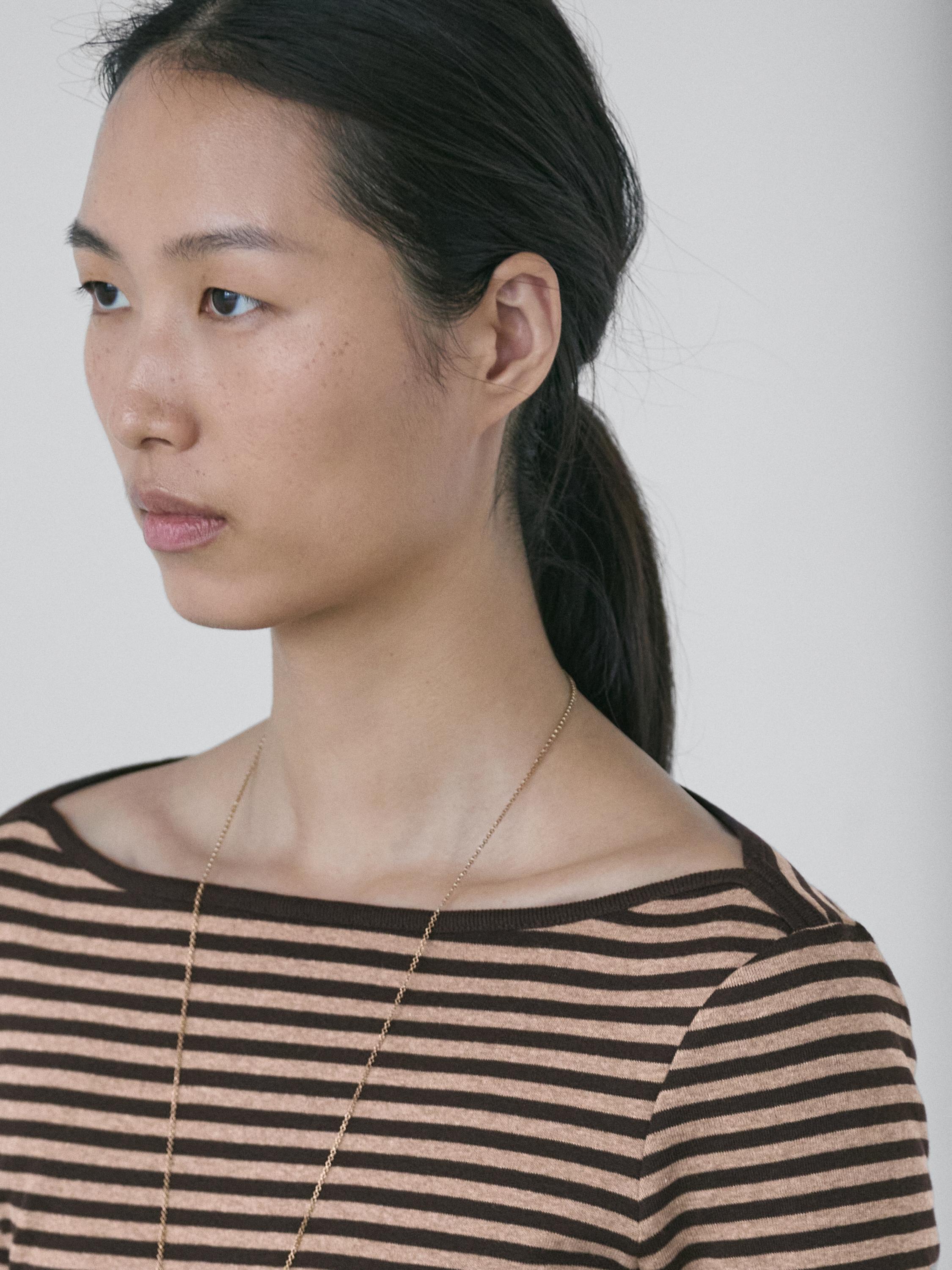 Striped long sleeve cotton T-shirt — BROWN