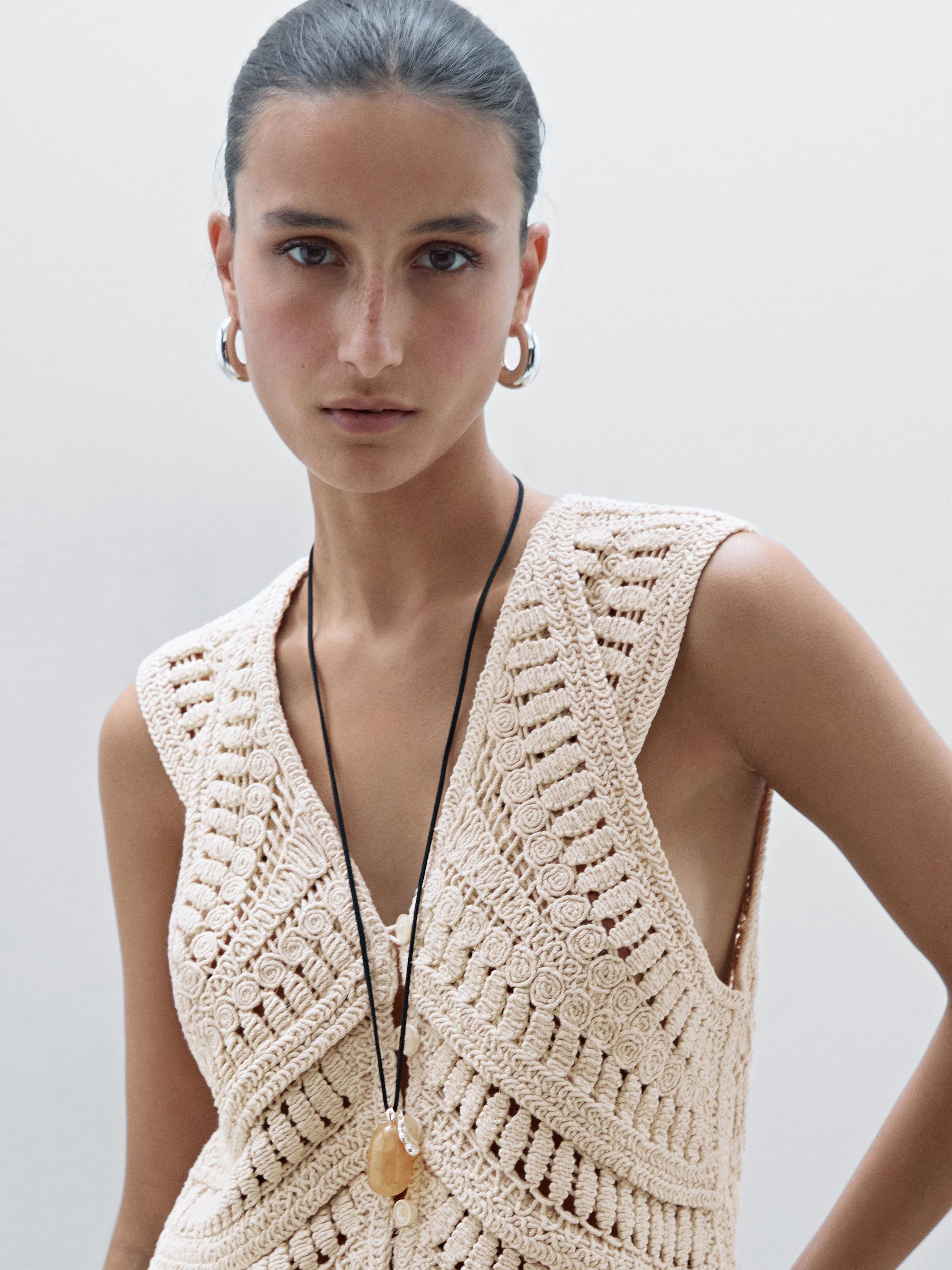 Embellished crochet knit vest