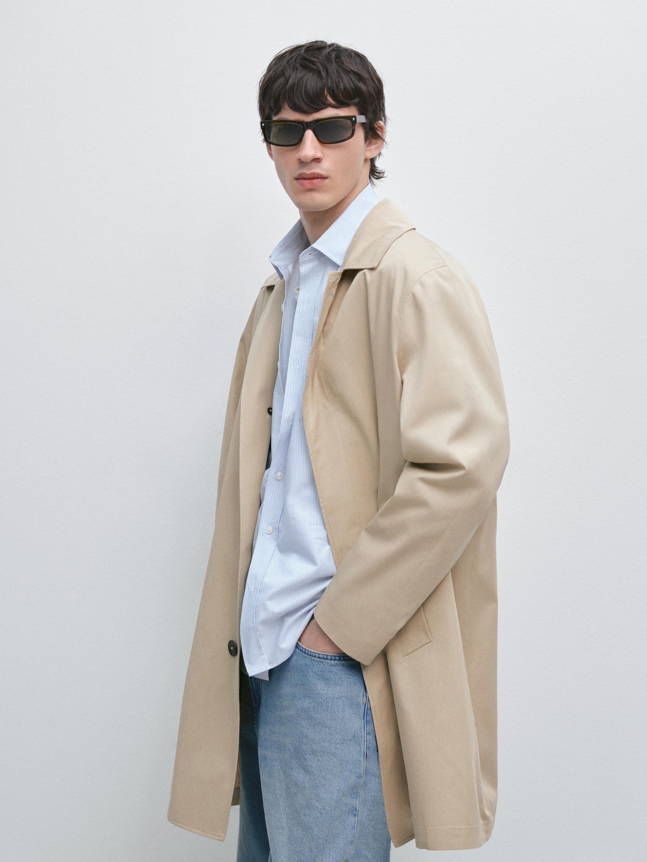 Check cotton trench coat with interior detail