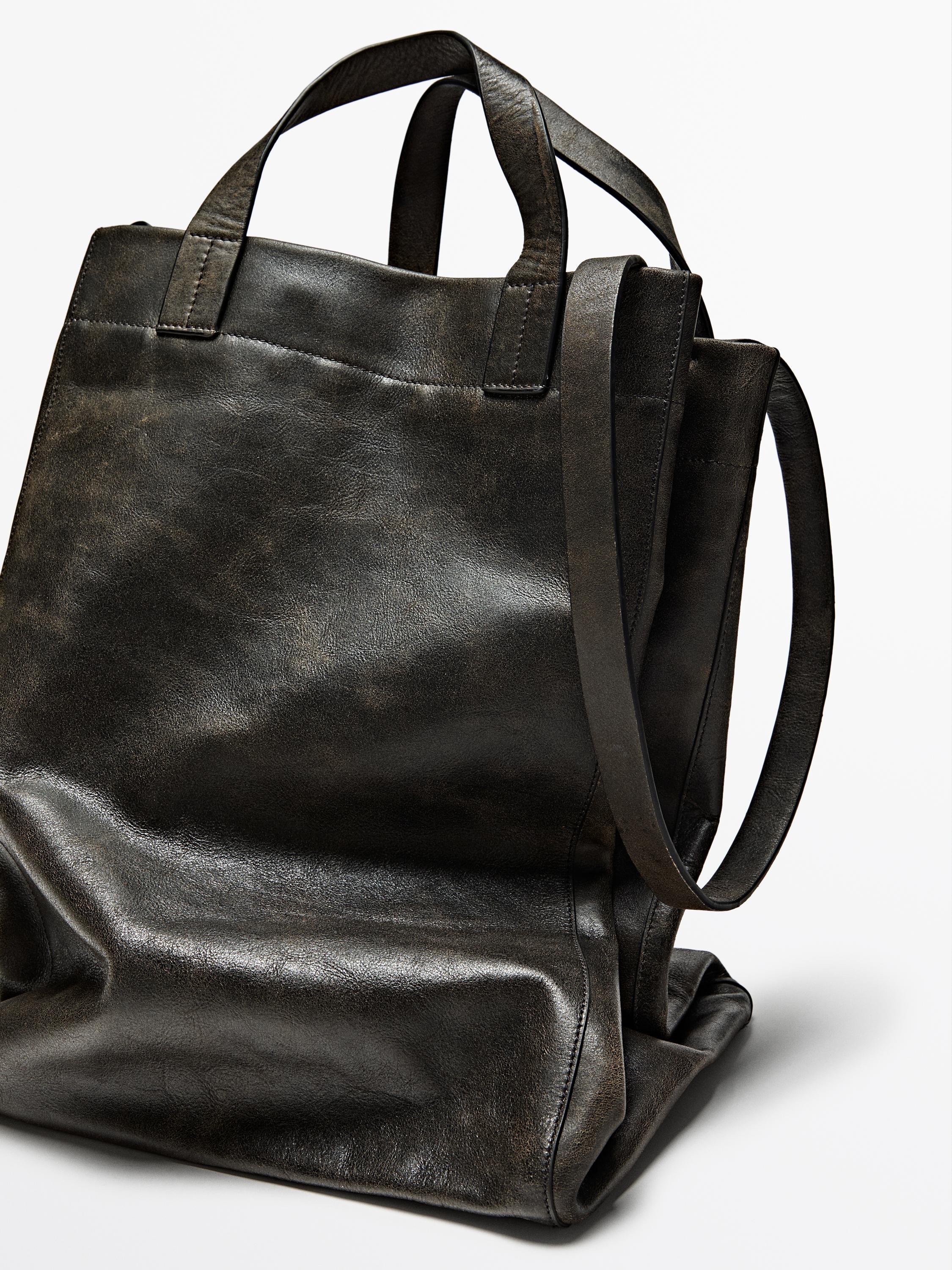 Tote-Bag aus Nappaleder mit Craquelé-Effekt