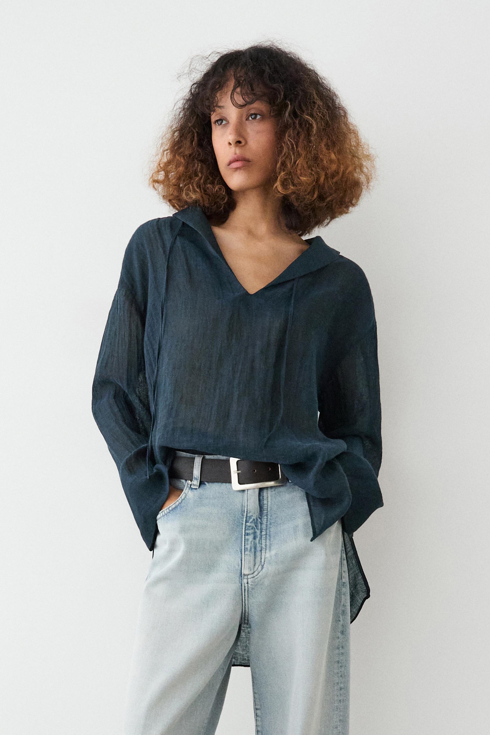 100% linen flowing collared blouse — LEAD